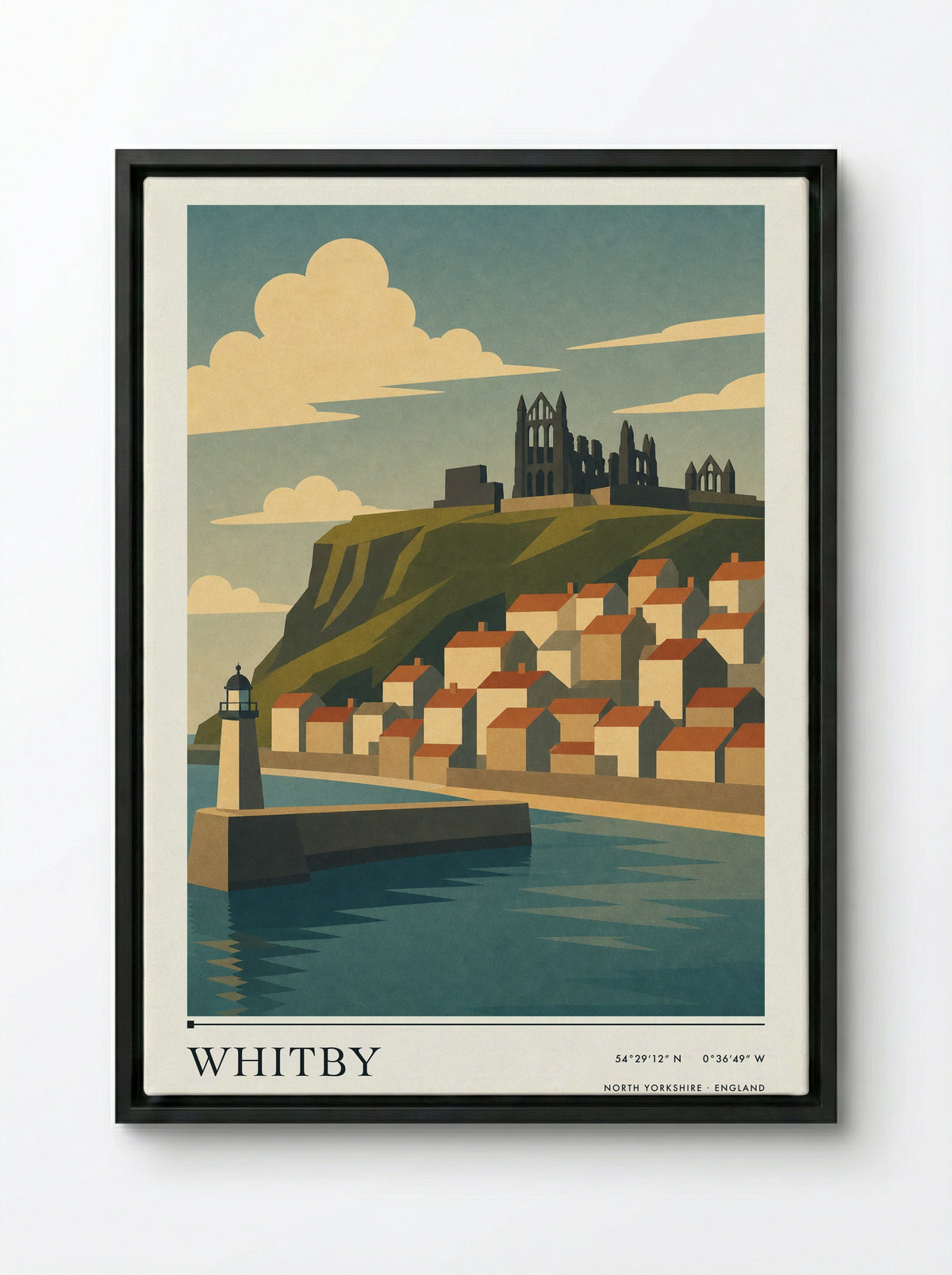 Whitby Yorkshire Travel Poster - Framed Canvas Black