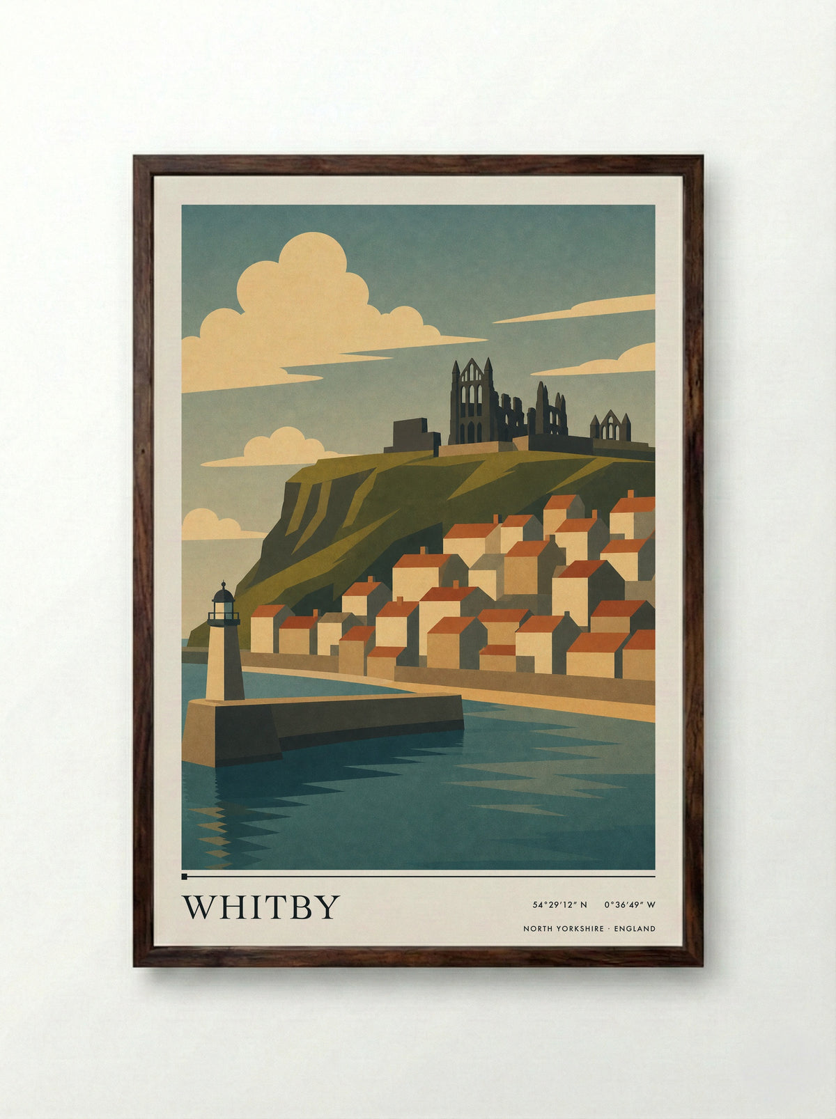 Whitby Yorkshire Travel Poster - Framed Print Dark Wood