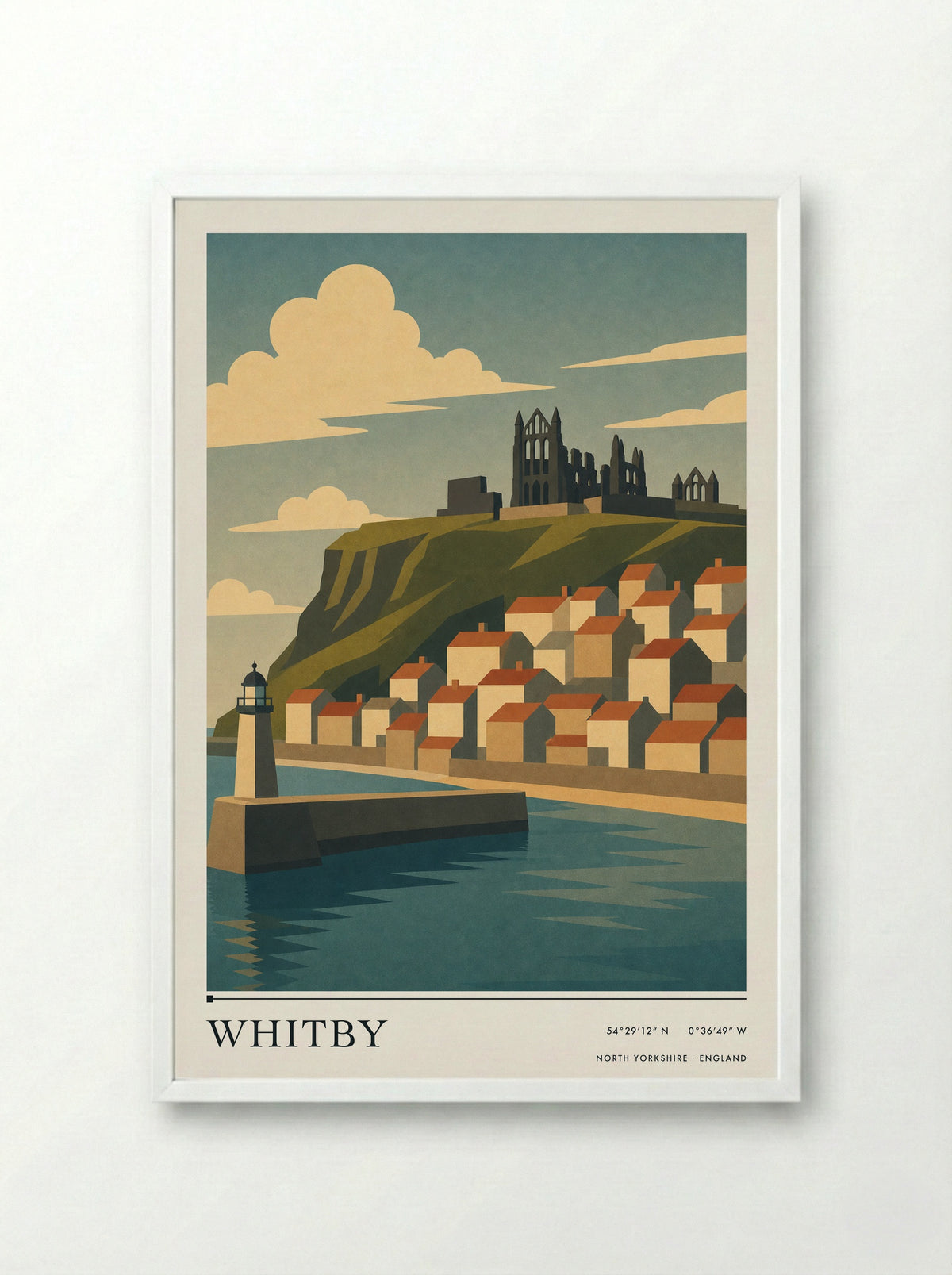 Whitby Yorkshire Travel Poster - Framed Print White
