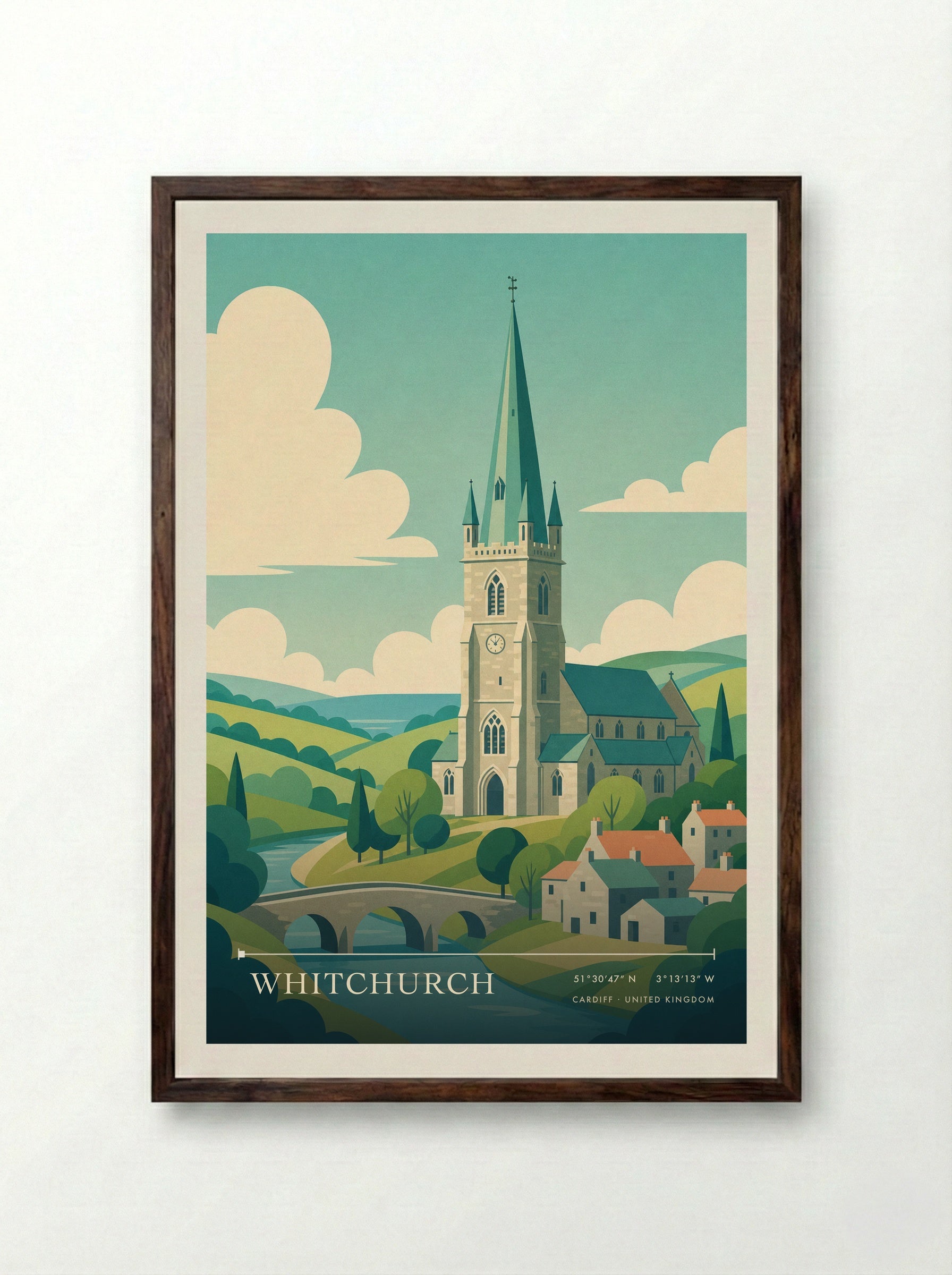 Whitchurch Cardiff United Kingdom Travel Poster - Framed Print Dark Wood