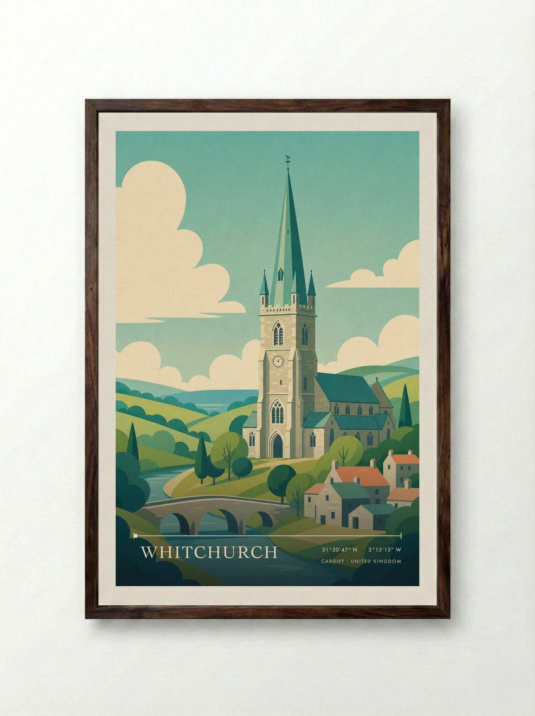 Whitchurch Cardiff United Kingdom Travel Poster - Framed Print Dark Wood