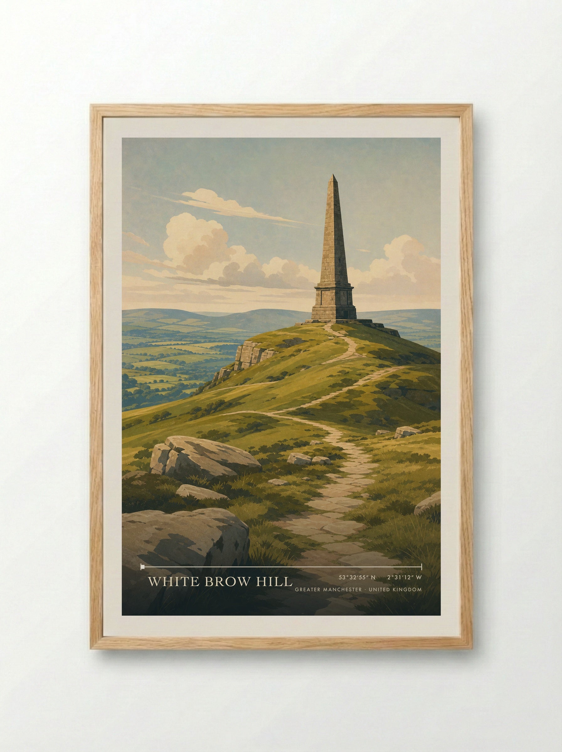 White Brow Hill Greater Manchester United Kingdom Travel Poster - Framed Print Wood
