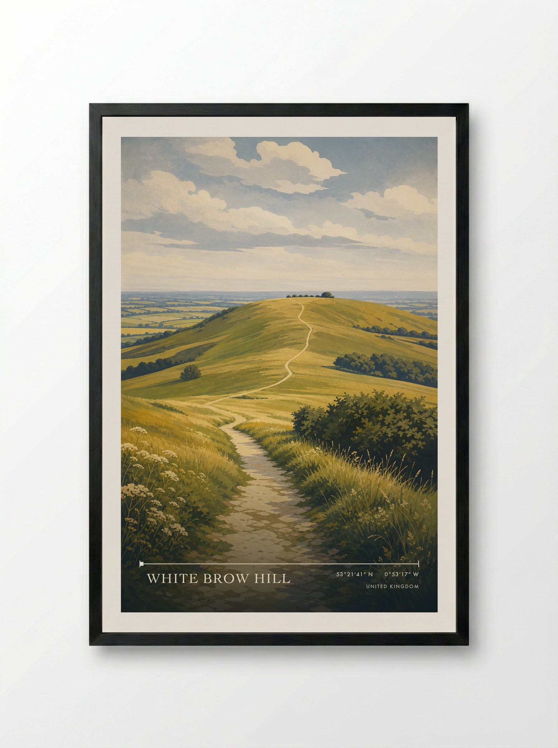 White Brow Hill United Kingdom Travel Poster - Framed Print Black