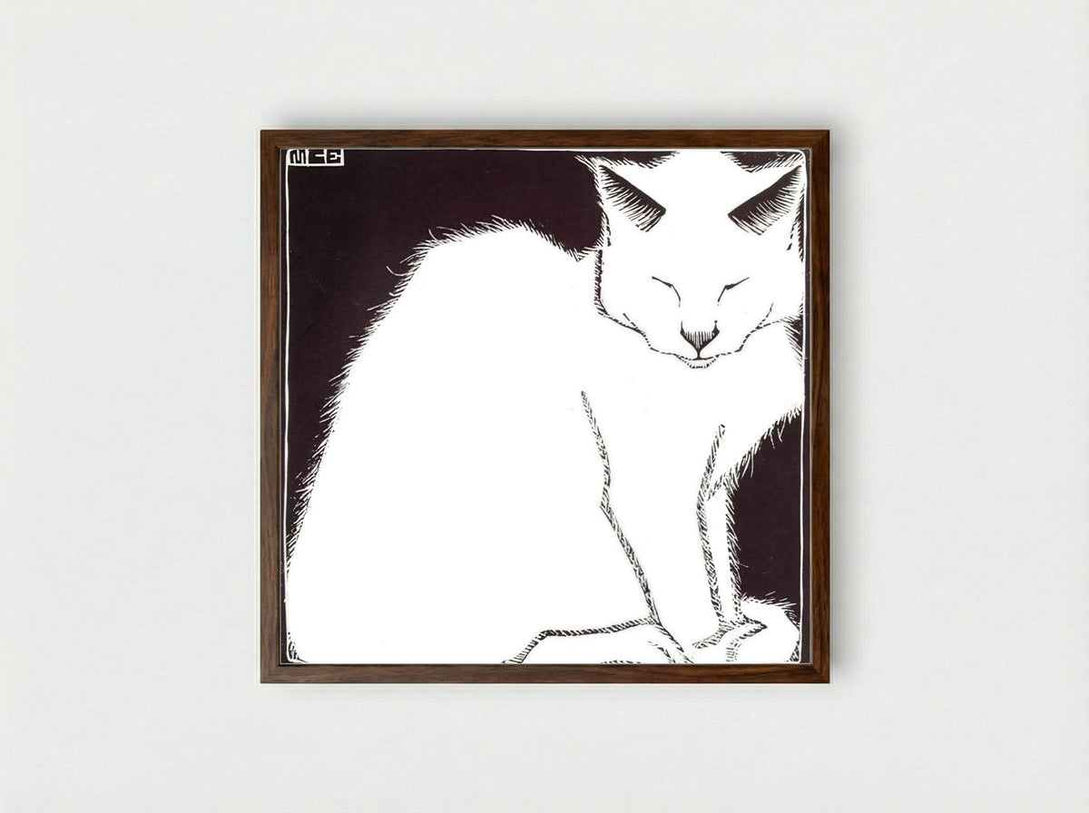 White Cat I - M.C. Escher - Framed Print Dark Wood