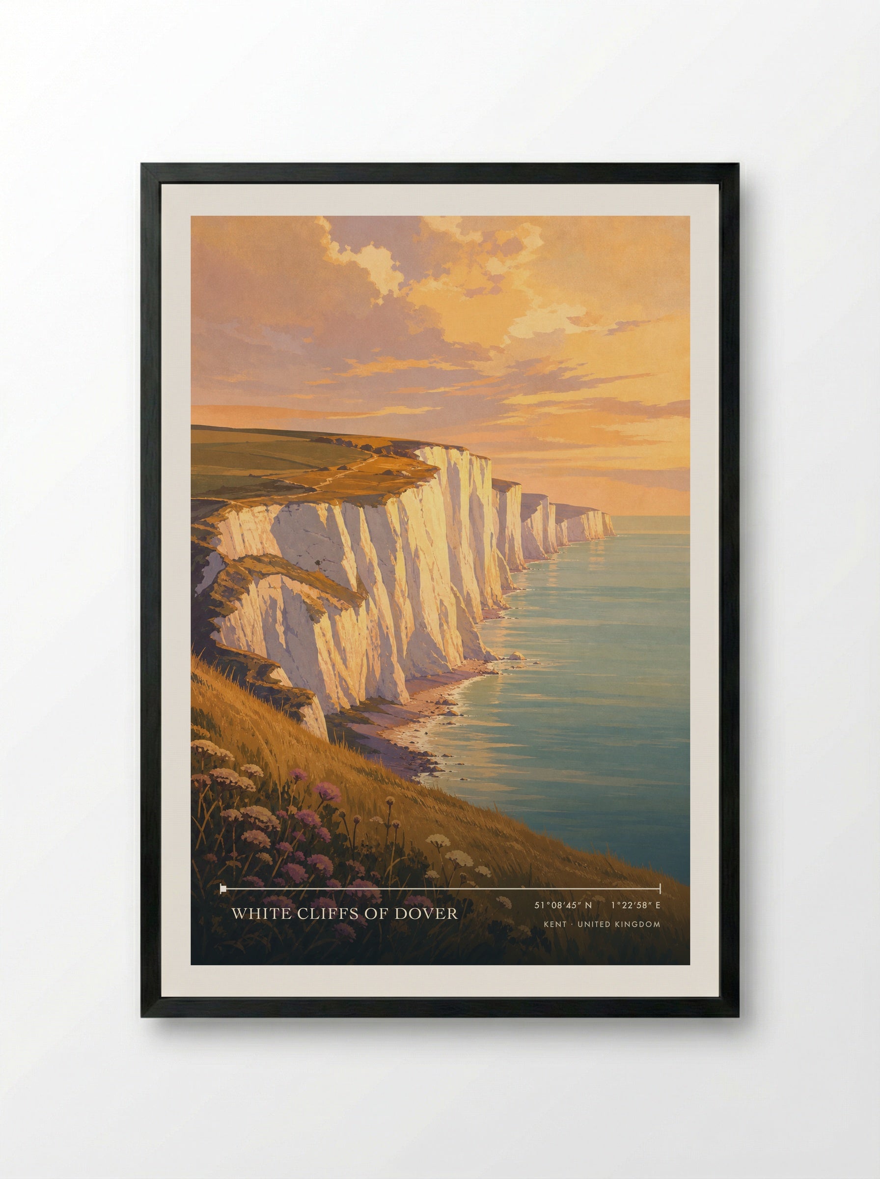 White Cliffs of Dover Kent United Kingdom Travel Poster - Framed Print Black