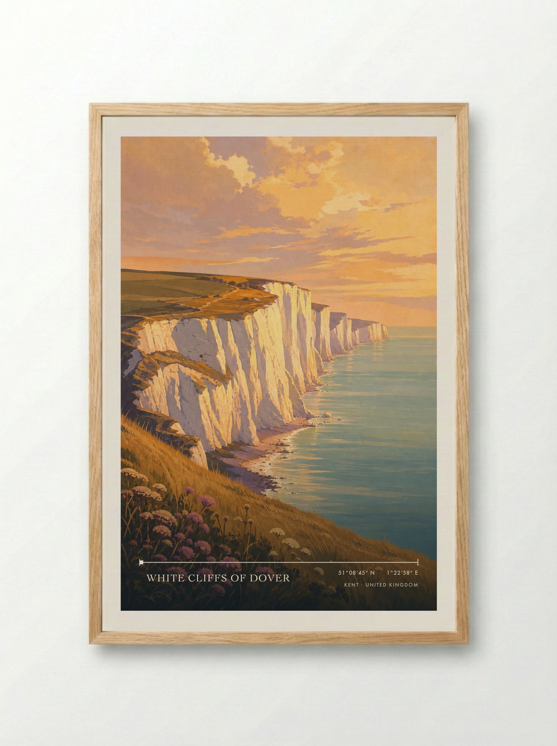 White Cliffs of Dover Kent United Kingdom Travel Poster - Framed Print Wood
