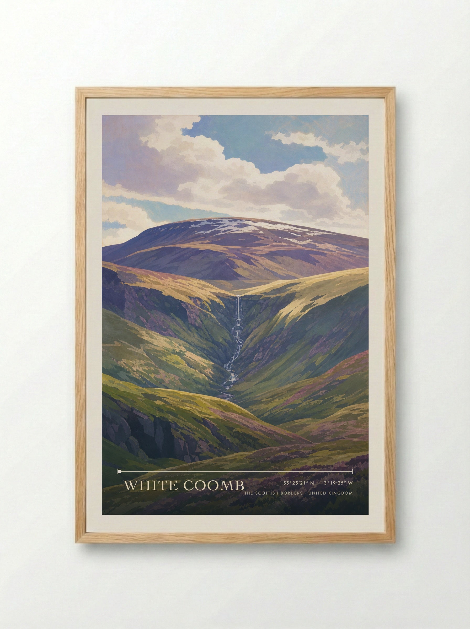 White Coomb The Scottish Borders United Kingdom Travel Poster - Framed Print Wood