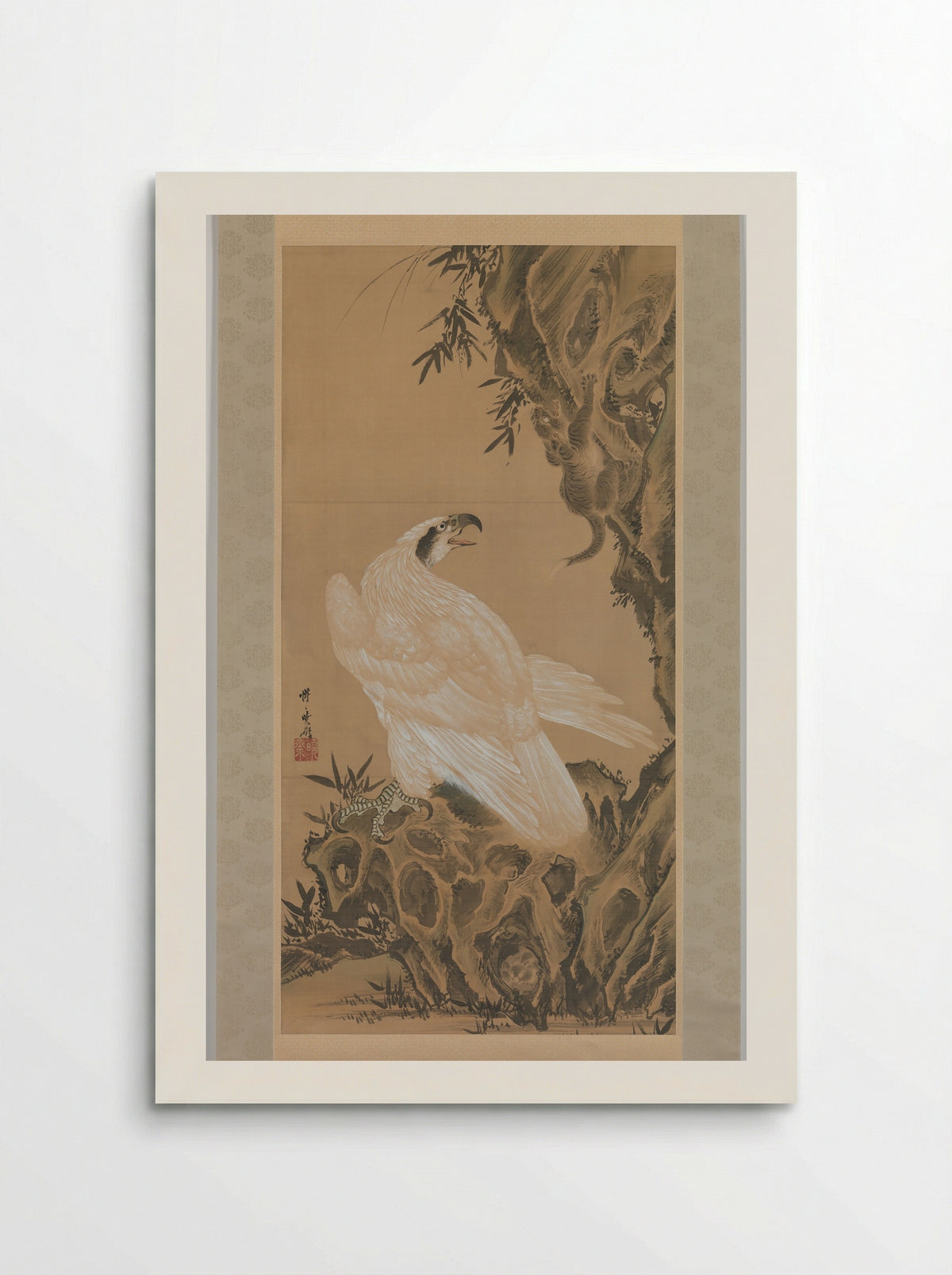 White Eagle Eyeing a Mountain Lion - Kawanabe Kyōsai - Poster