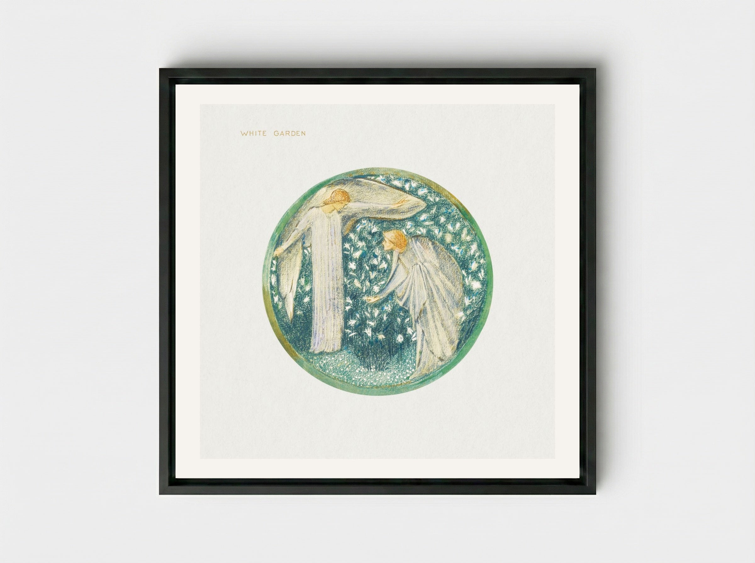 White Garden from The Flower Book - Edward Burne-Jones - Framed Canvas Black