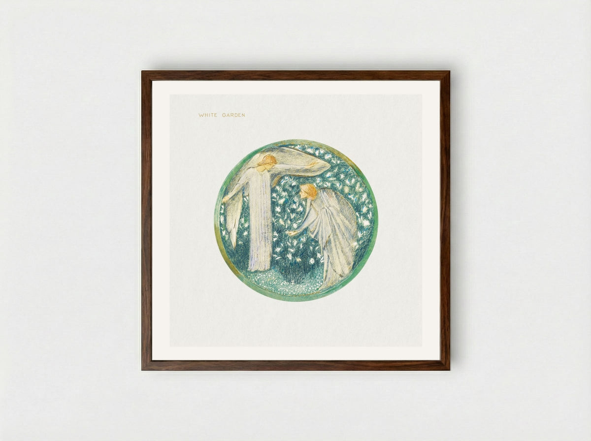 White Garden from The Flower Book - Edward Burne-Jones - Framed Print Dark Wood