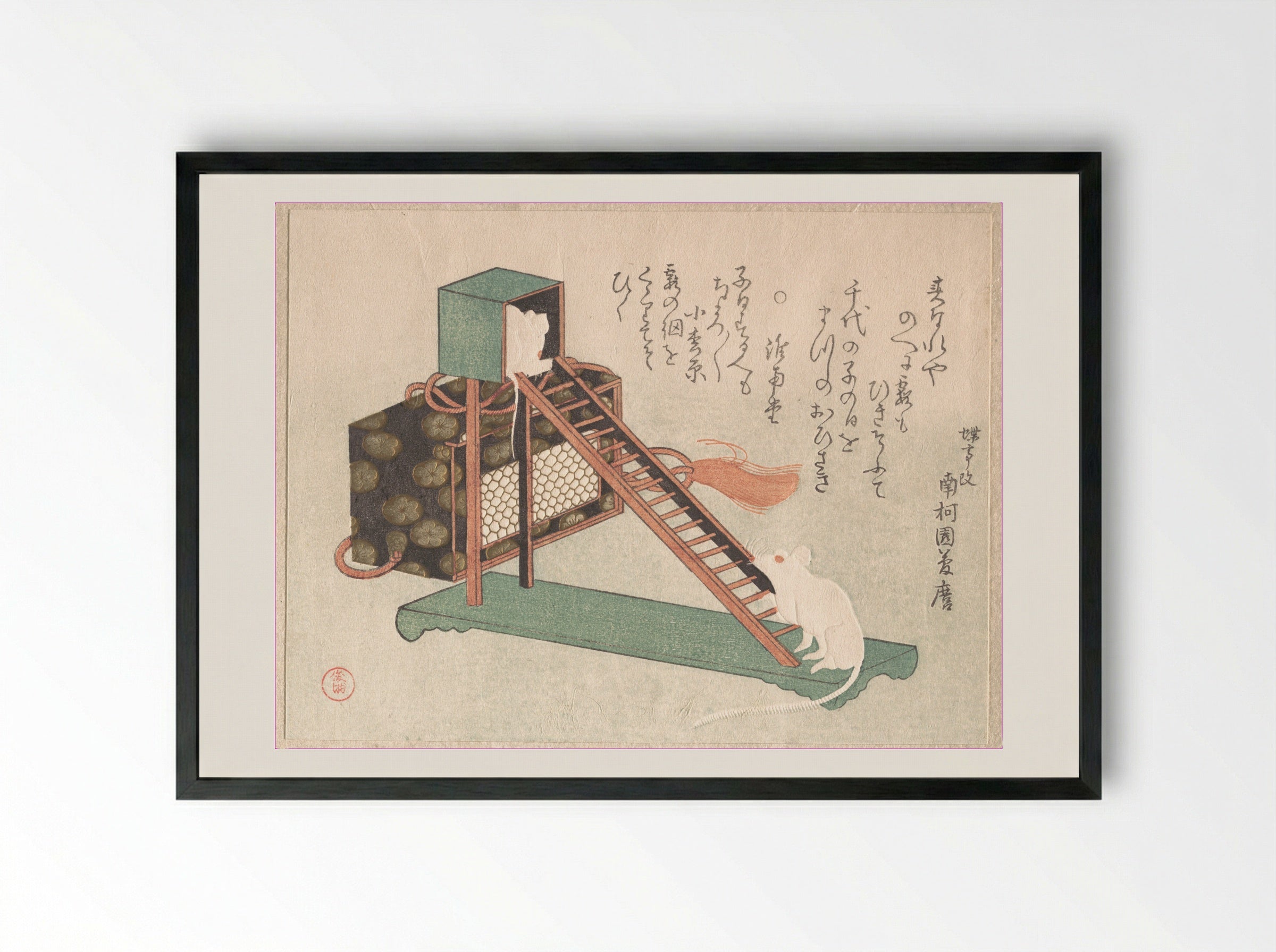 White Mice Playing - Kubo Shunman - Framed Print Black