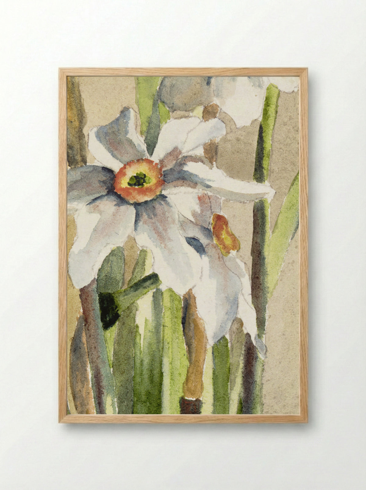 White Narcissus with Gray Accents (1915) - Hannah Borger Overbeck - Framed Print Wood