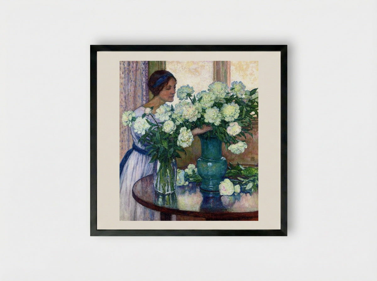 White Peonies - Théo van Rysselberghe - Framed Print Black
