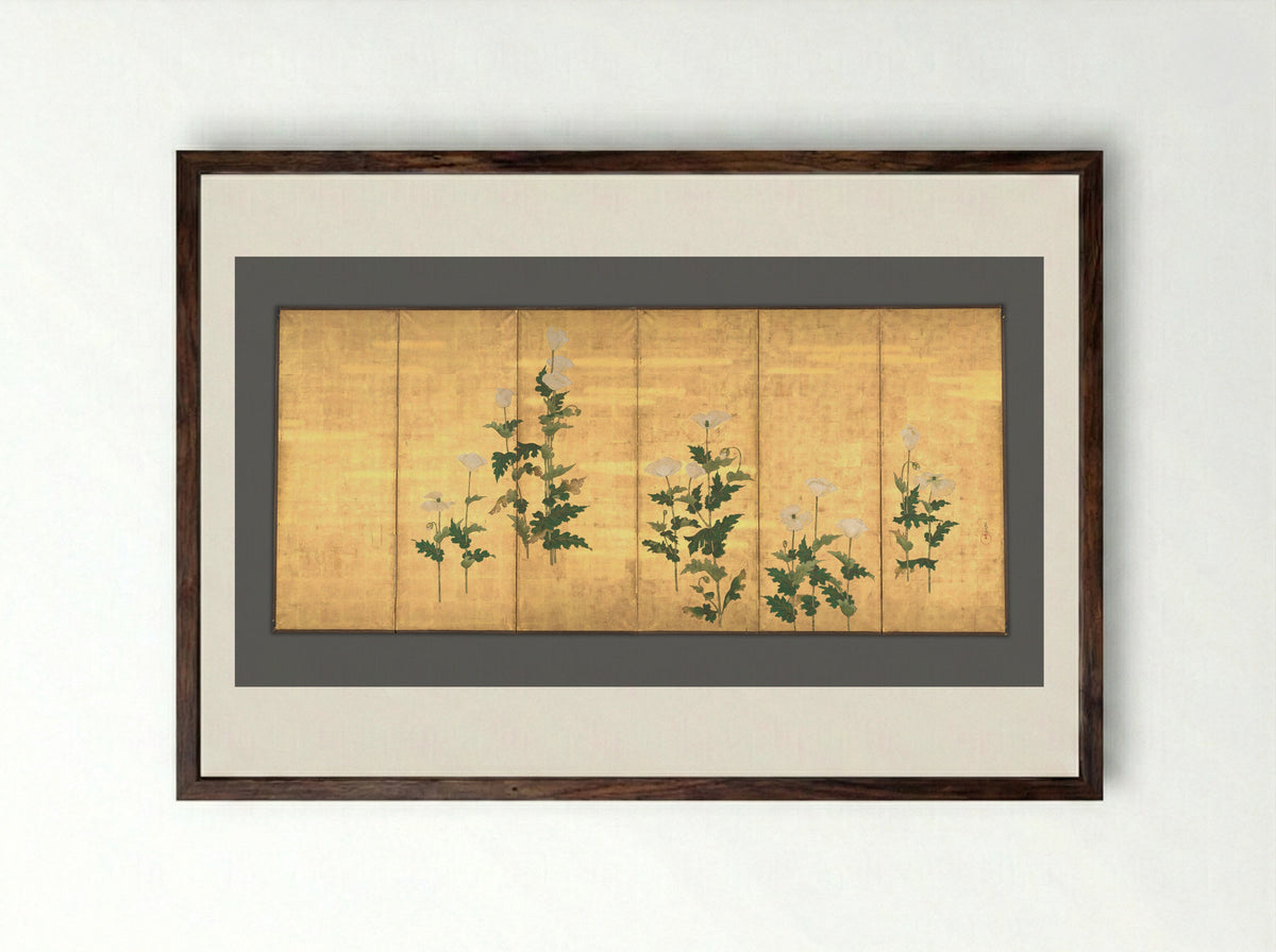 White Poppies - Ogata Kōrin - Framed Print Dark Wood
