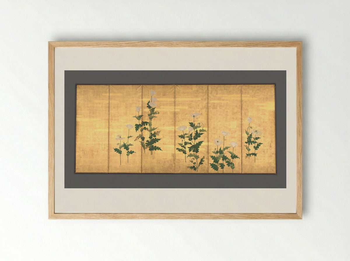 White Poppies - Ogata Kōrin - Framed Print Wood