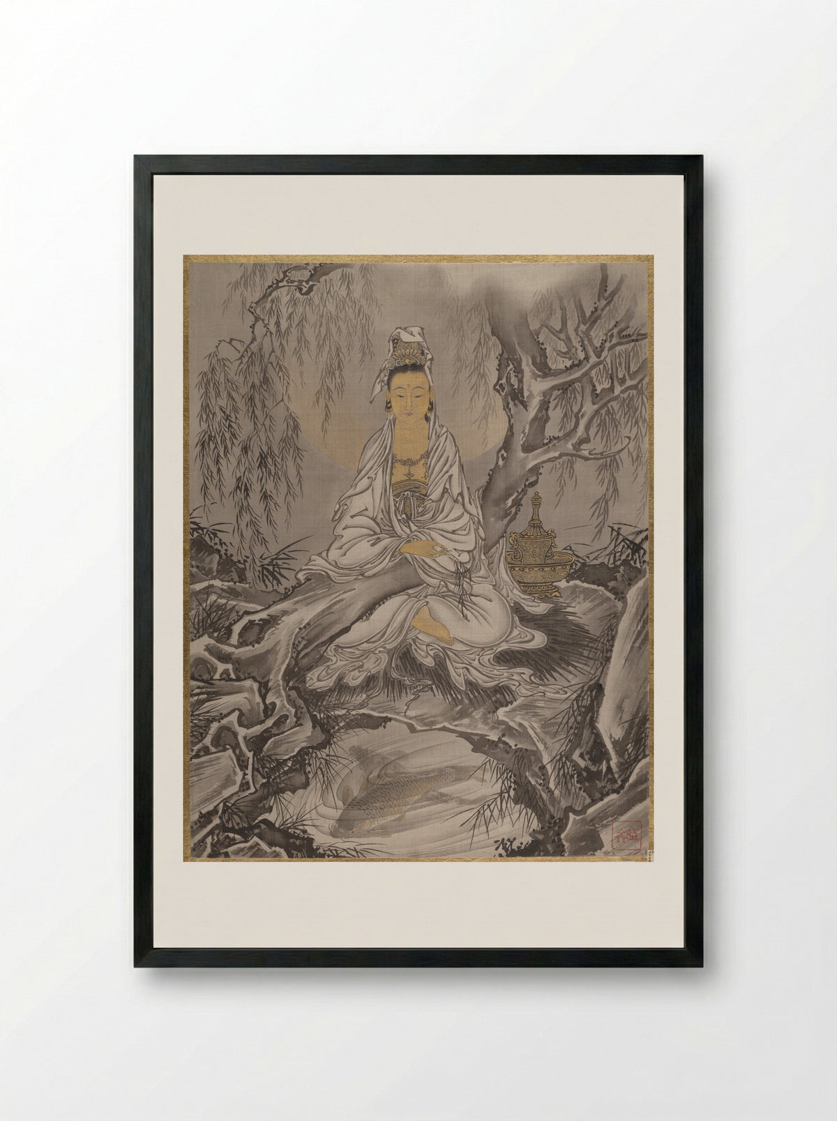 White-Robed Kannon - Kawanabe Kyōsai - Framed Print Black