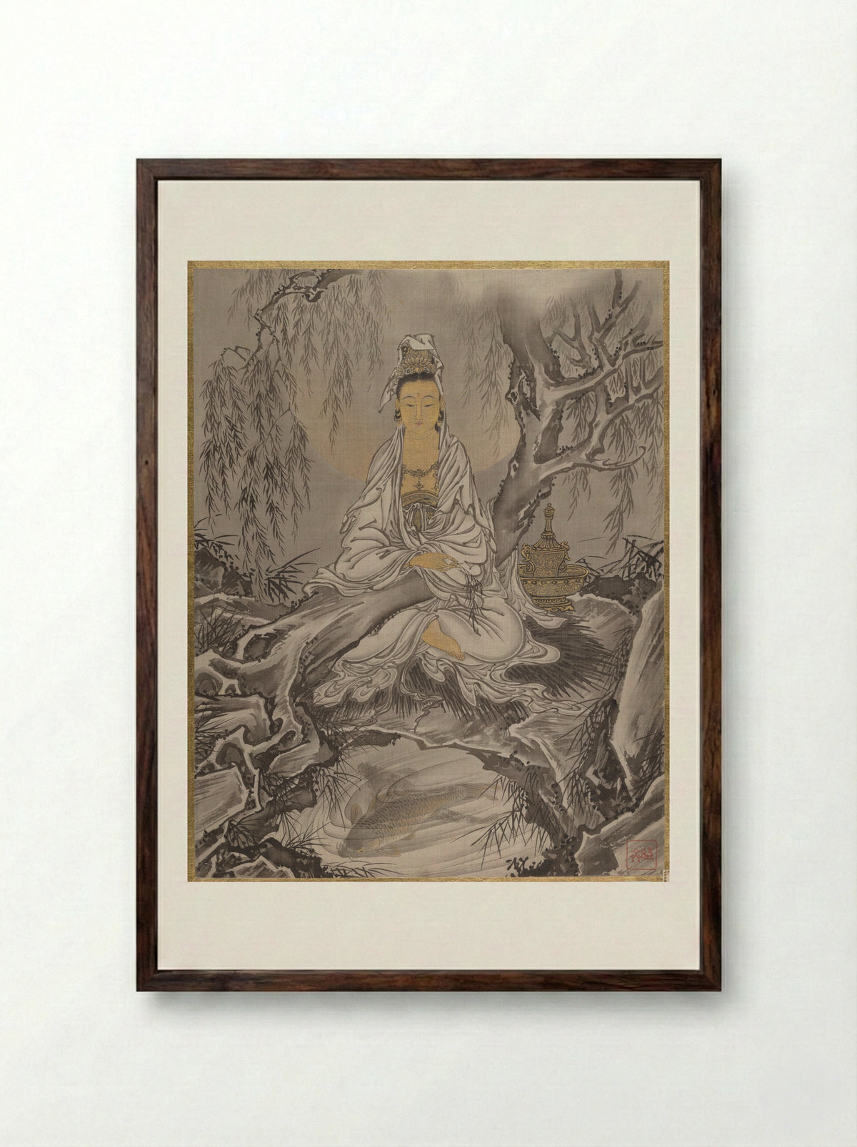 White-Robed Kannon - Kawanabe Kyōsai - Framed Print Dark Wood