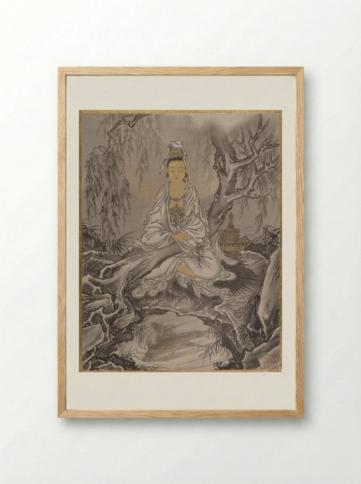 White-Robed Kannon - Kawanabe Kyōsai - Framed Print Wood
