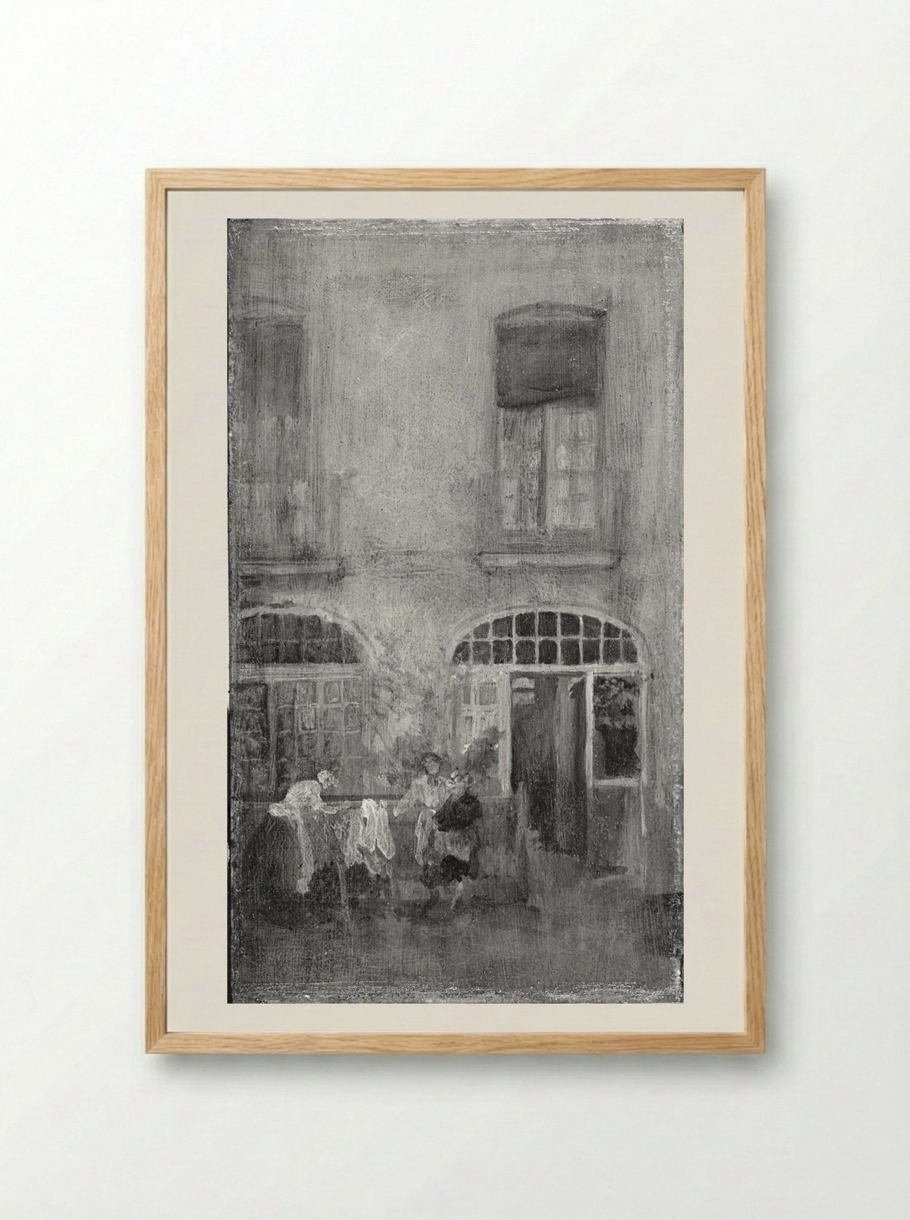 White and Grey: Courtyard, House in Dieppe - James Abbott McNeill Whistler - Framed Print Wood