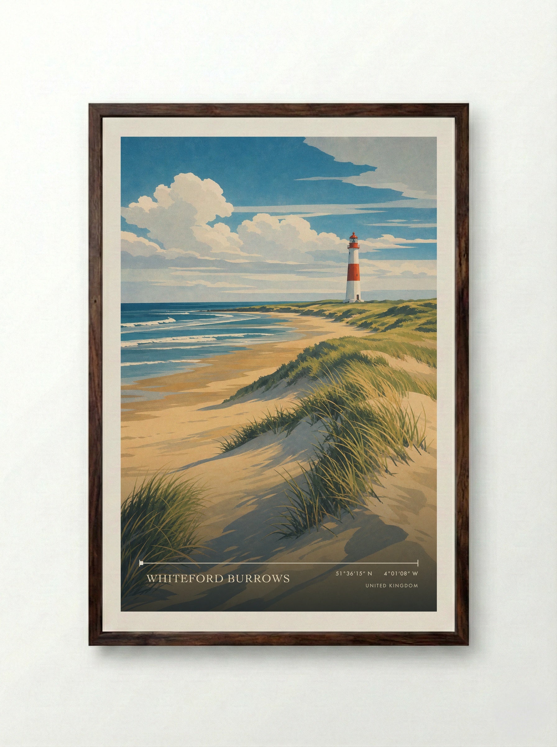 Whiteford Burrows United Kingdom Travel Poster - Framed Print Dark Wood