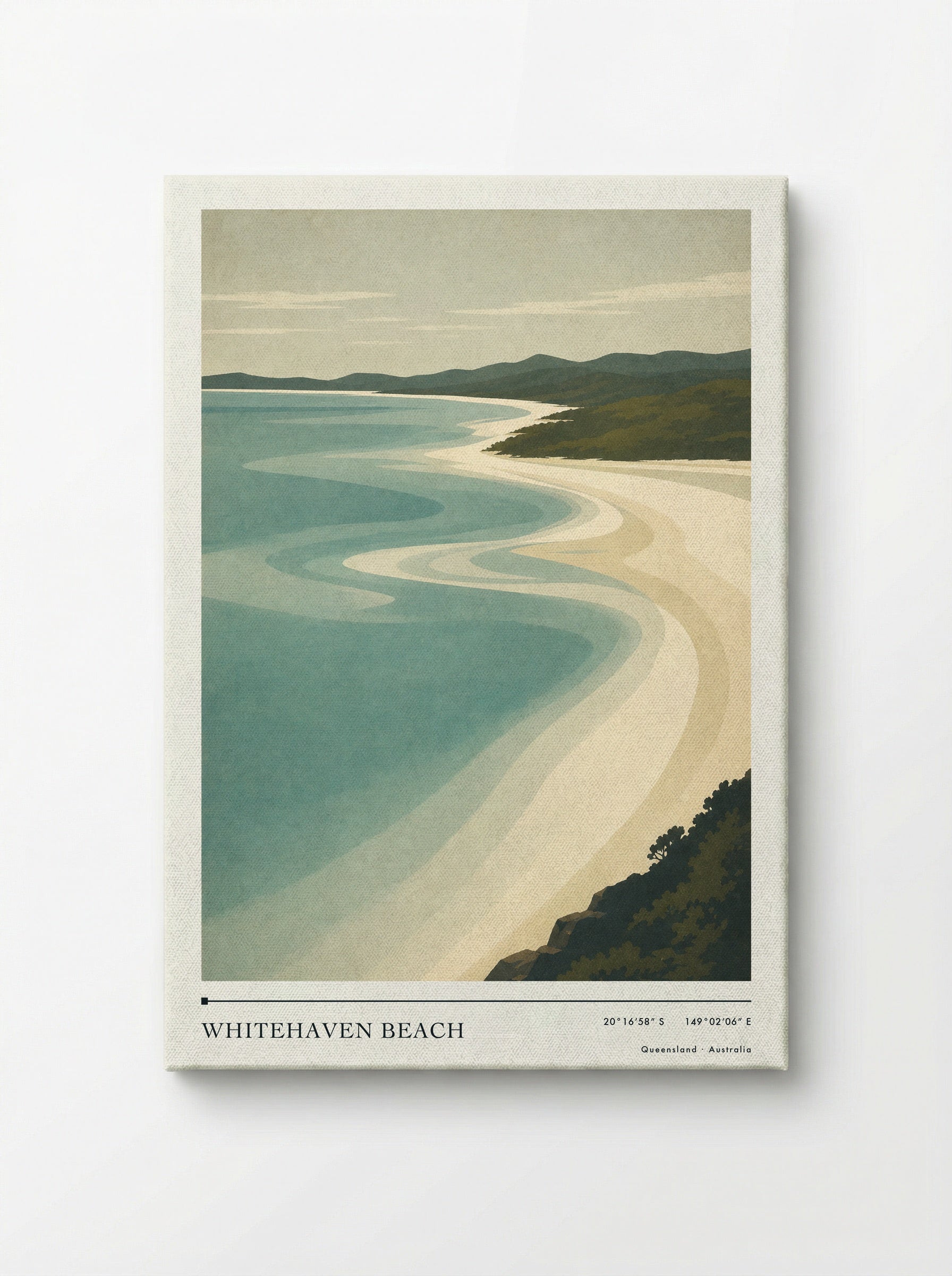 Whitehaven Beach Travel Poster Artwork - Canvas