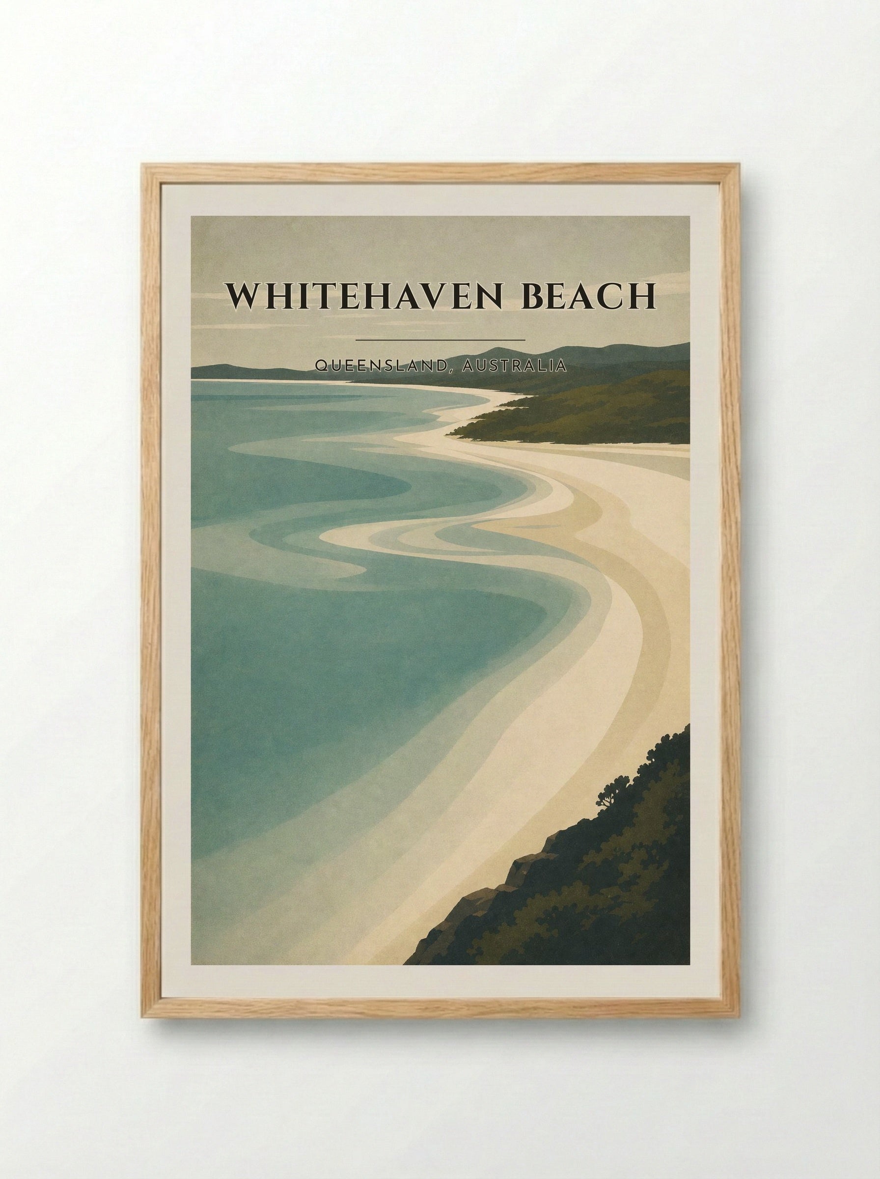 Whitehaven Beach Travel Poster Artwork - Framed Print Wood