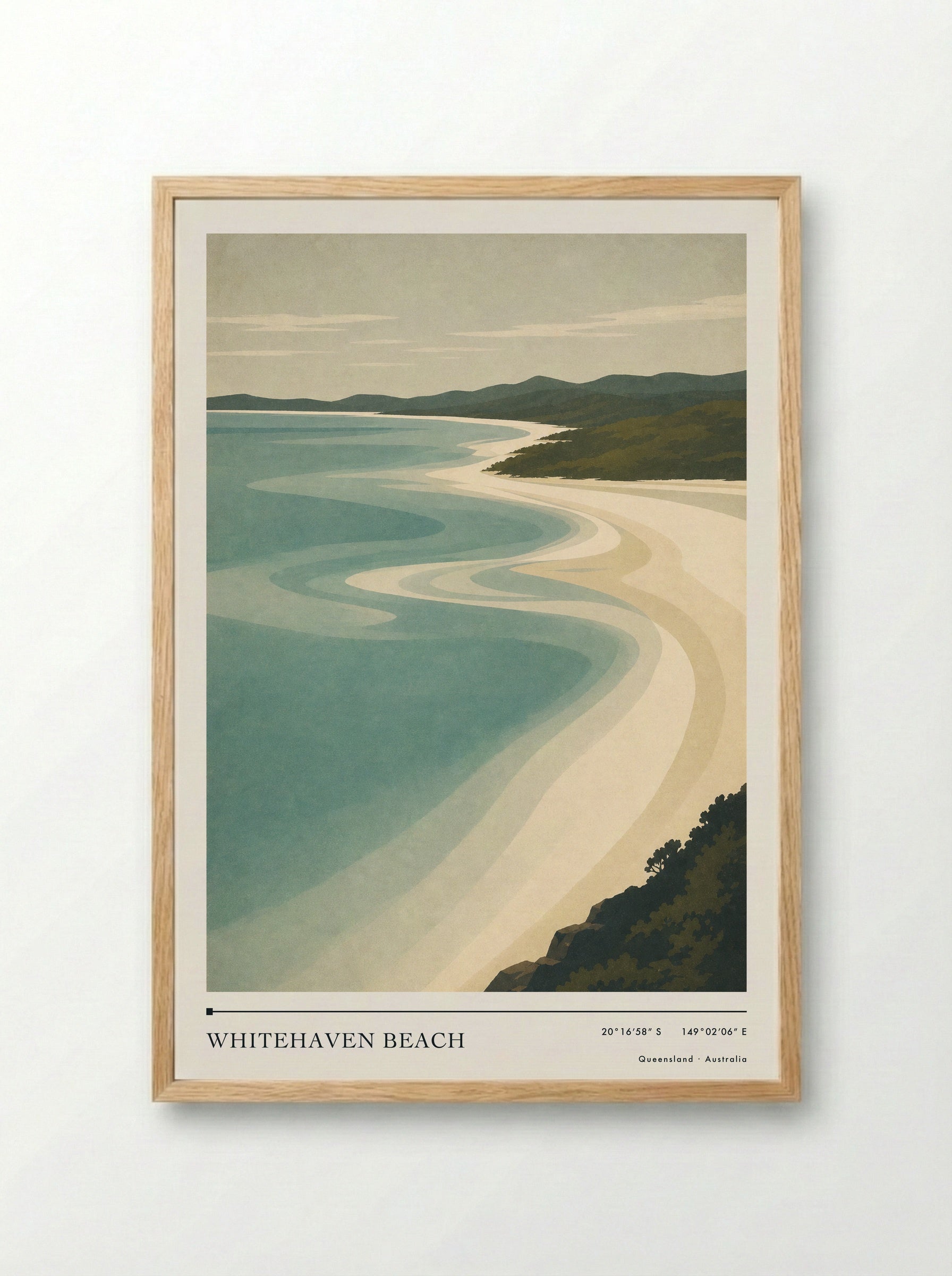 Whitehaven Beach Travel Poster Artwork - Framed Print Wood