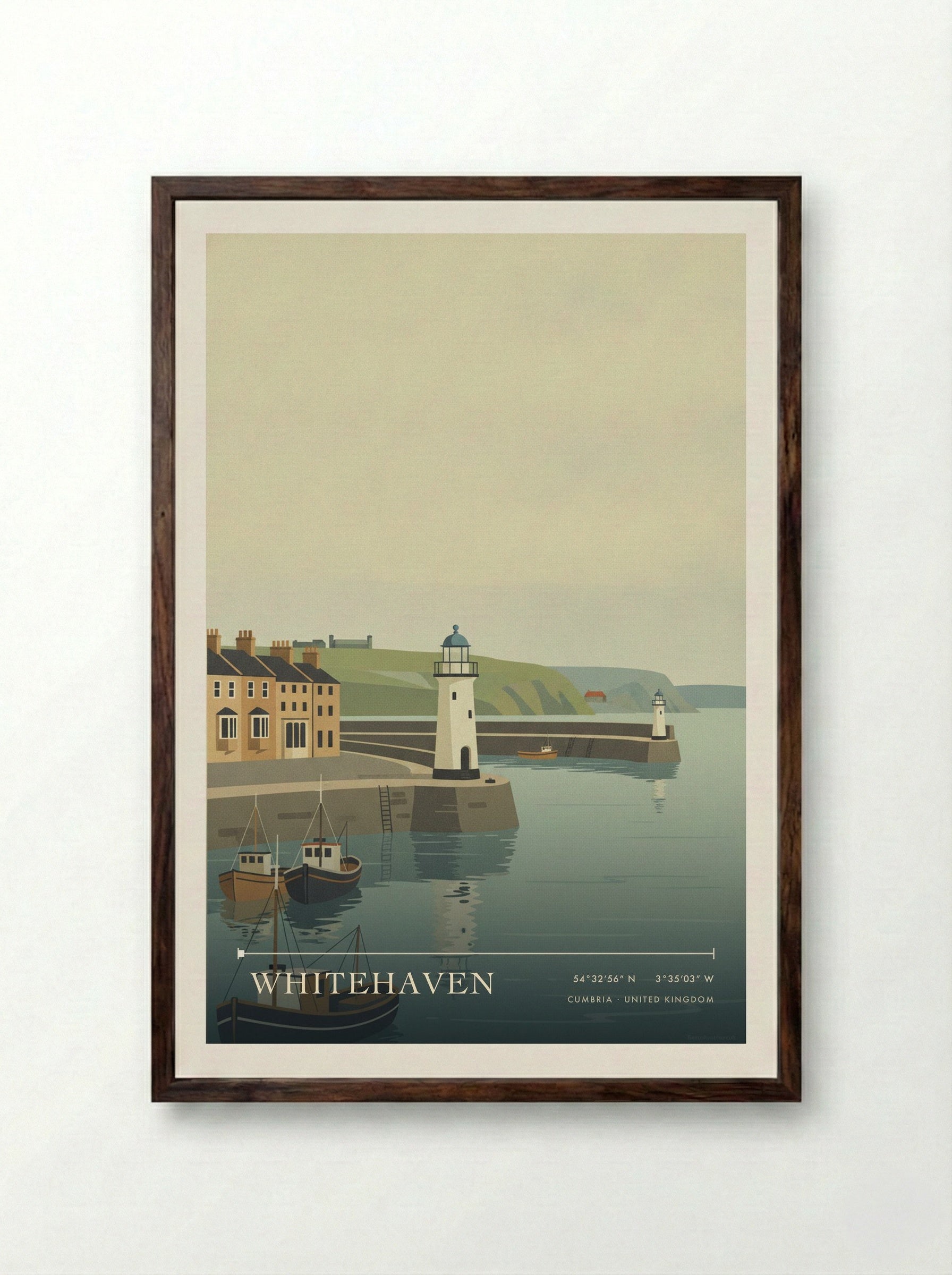 Whitehaven Cumbria United Kingdom Travel Poster - Framed Print Dark Wood