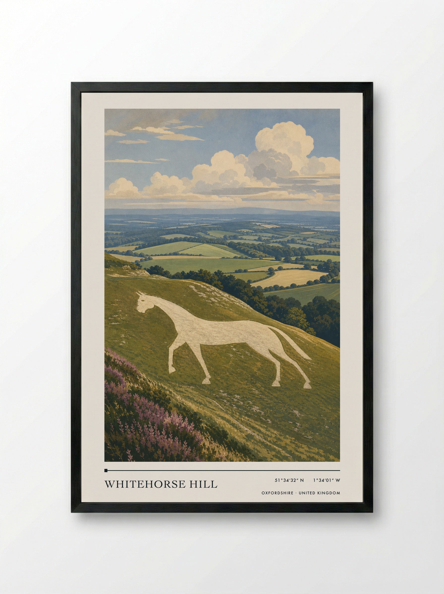 Whitehorse Hill Oxfordshire United Kingdom Travel Poster - Framed Print Black