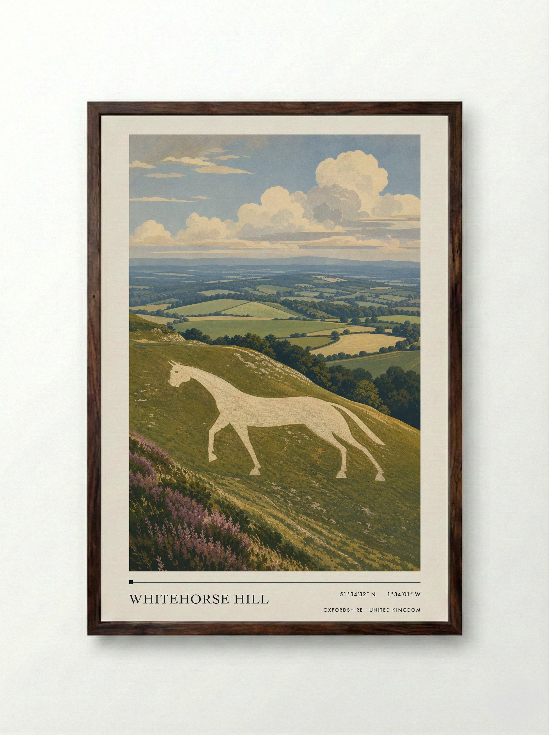 Whitehorse Hill Oxfordshire United Kingdom Travel Poster - Framed Print Dark Wood
