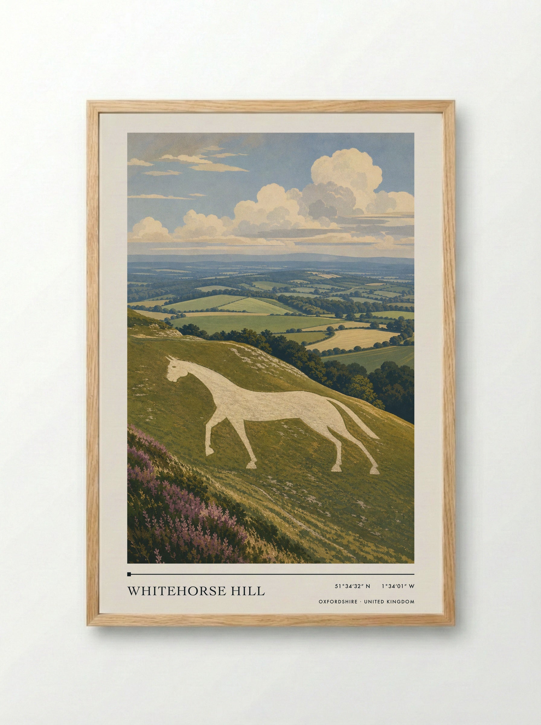 Whitehorse Hill Oxfordshire United Kingdom Travel Poster - Framed Print Wood