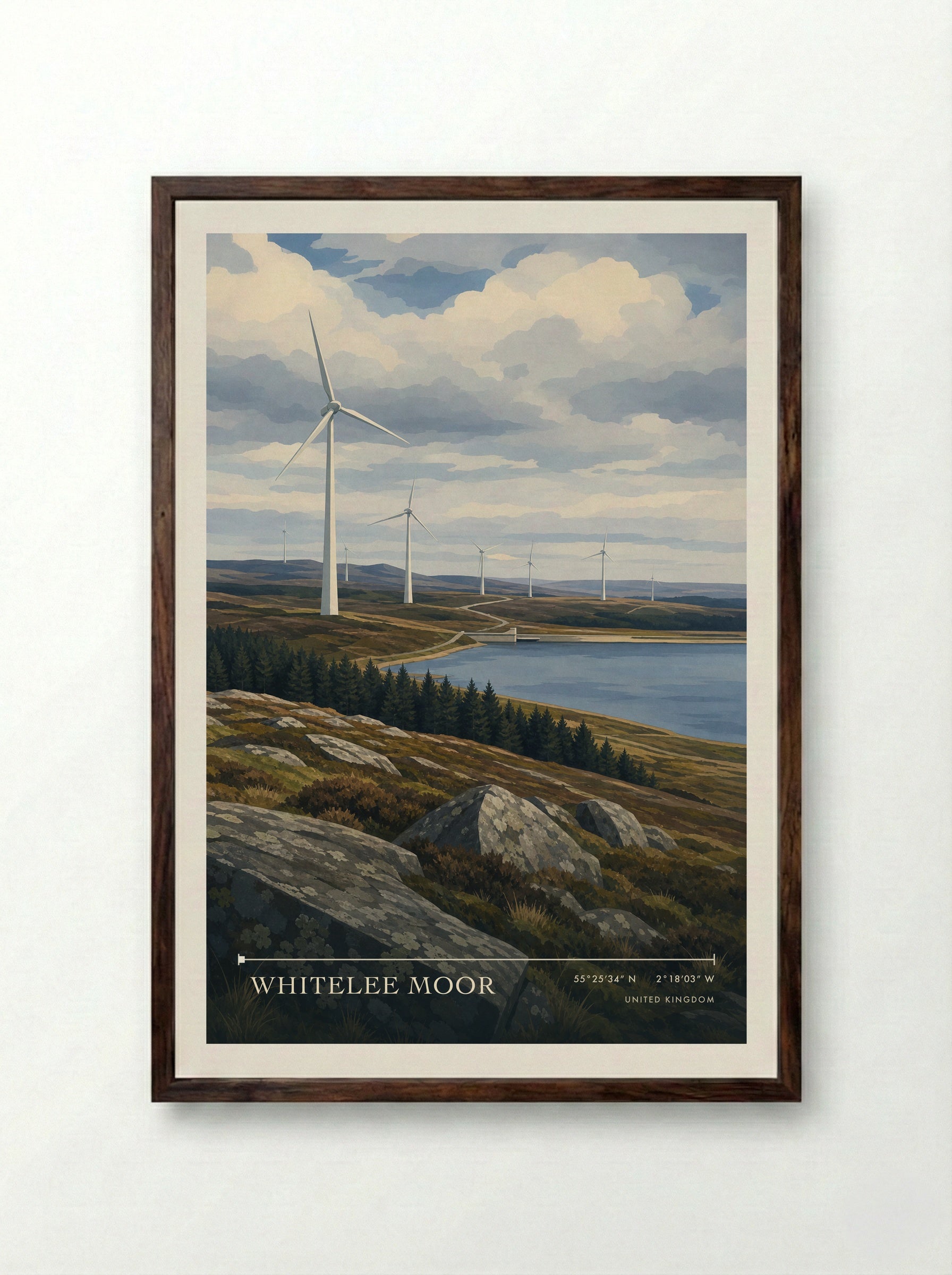 Whitelee Moor United Kingdom Travel Poster - Framed Print Dark Wood