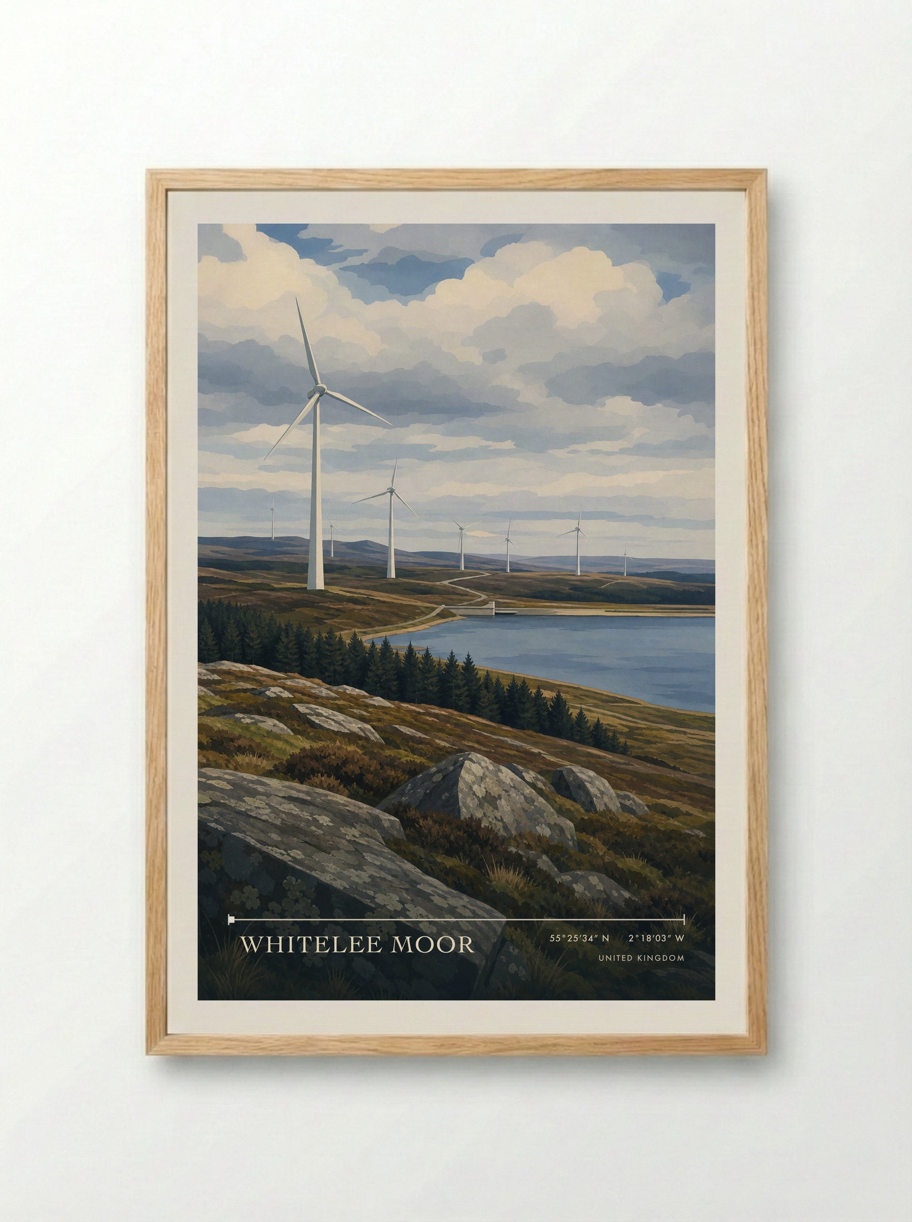 Whitelee Moor United Kingdom Travel Poster - Framed Print Wood
