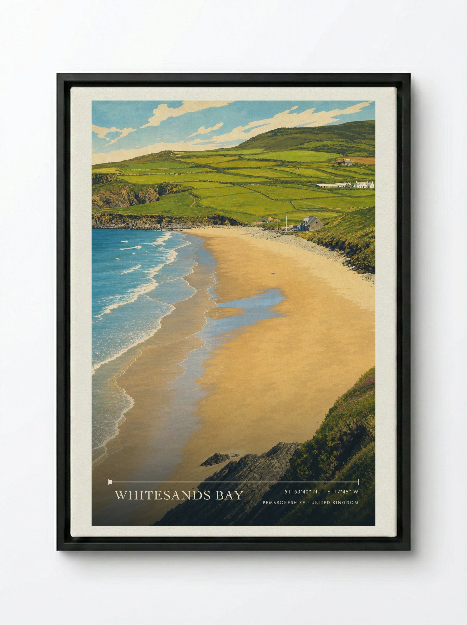 Whitesands Bay Pembrokeshire United Kingdom Travel Poster - Framed Canvas Black