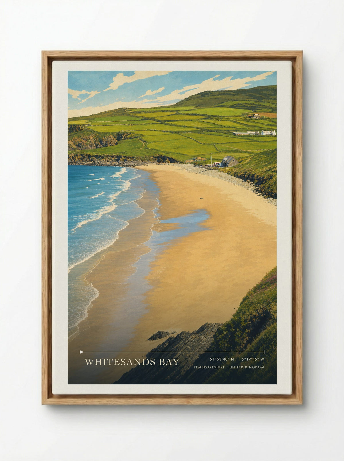 Whitesands Bay Pembrokeshire United Kingdom Travel Poster - Framed Canvas Wood