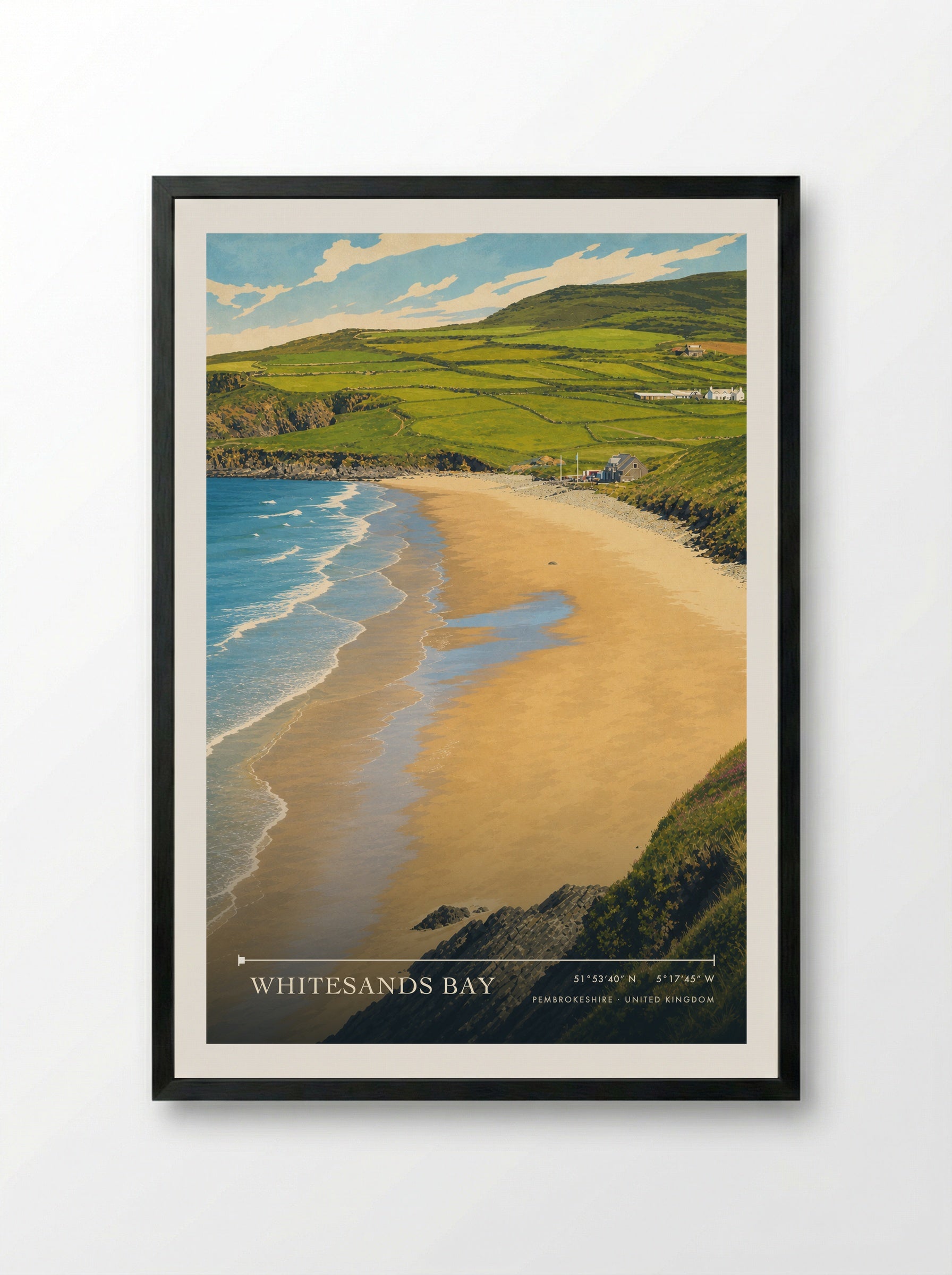 Whitesands Bay Pembrokeshire United Kingdom Travel Poster - Framed Print Black