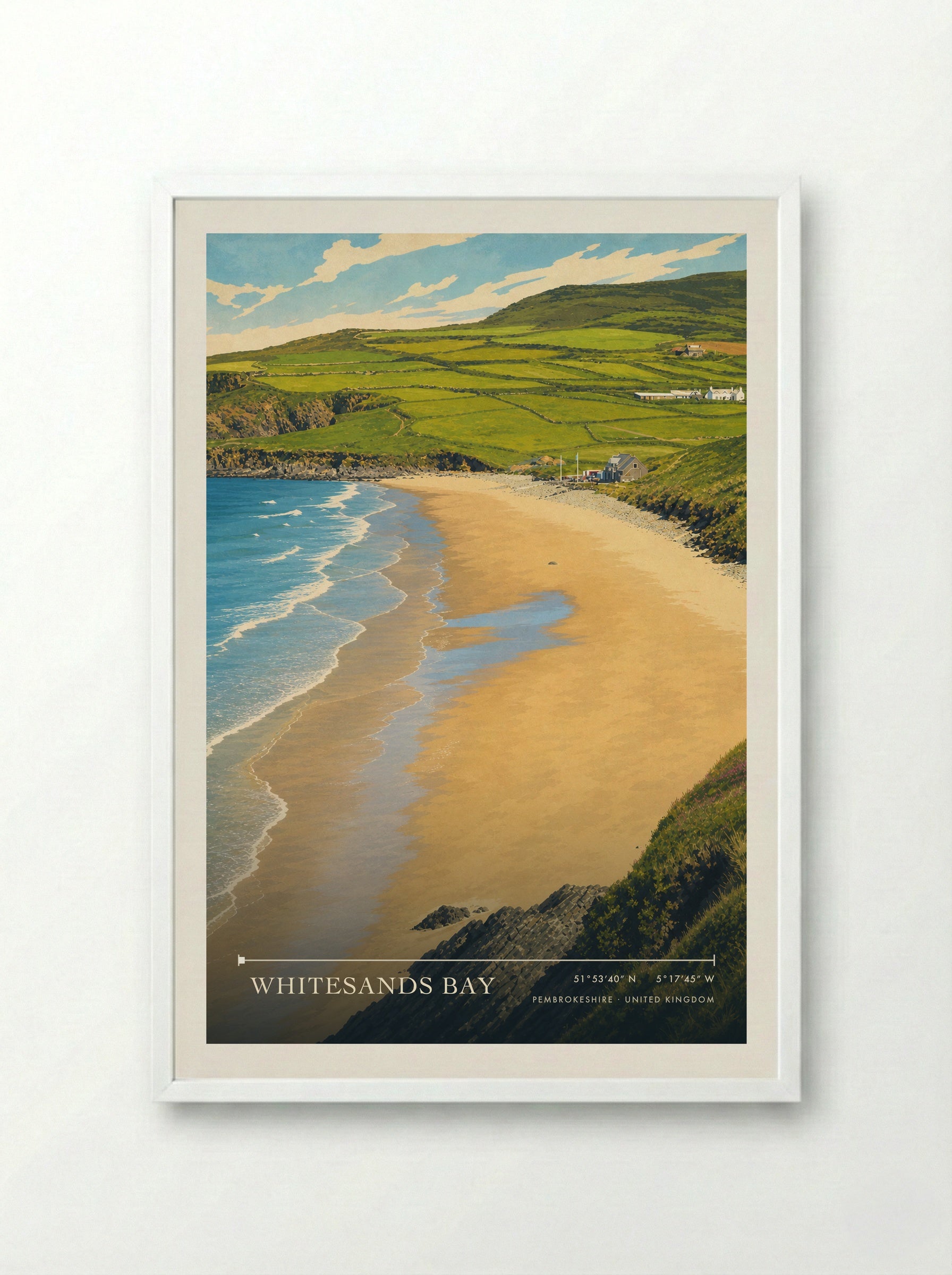 Whitesands Bay Pembrokeshire United Kingdom Travel Poster - Framed Print White