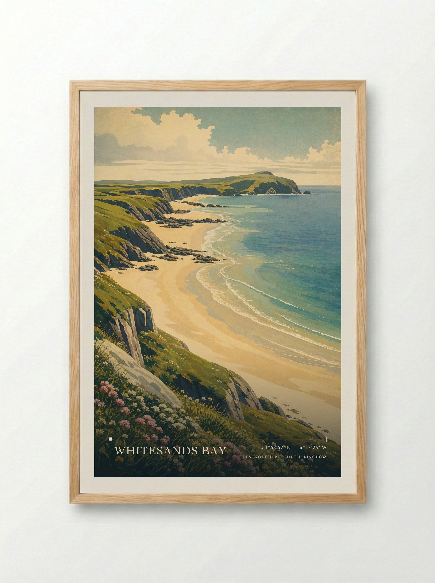 Whitesands Bay Pembrokeshire United Kingdom Travel Poster - Framed Print Wood