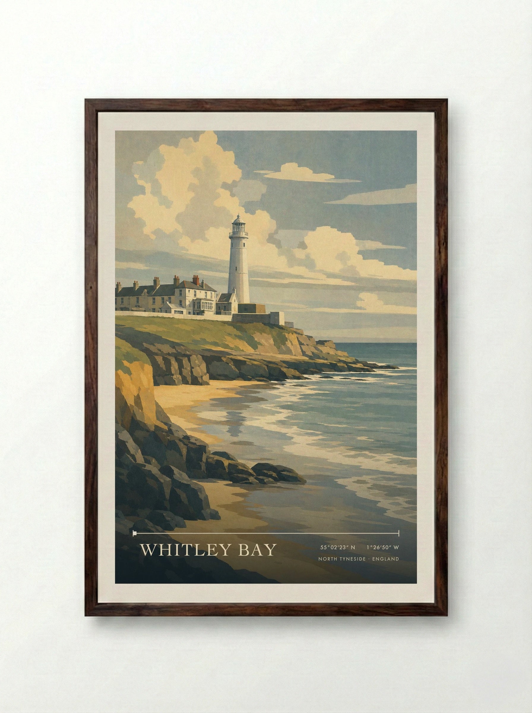 Whitley Bay North Tyneside England Travel Poster - Framed Print Dark Wood