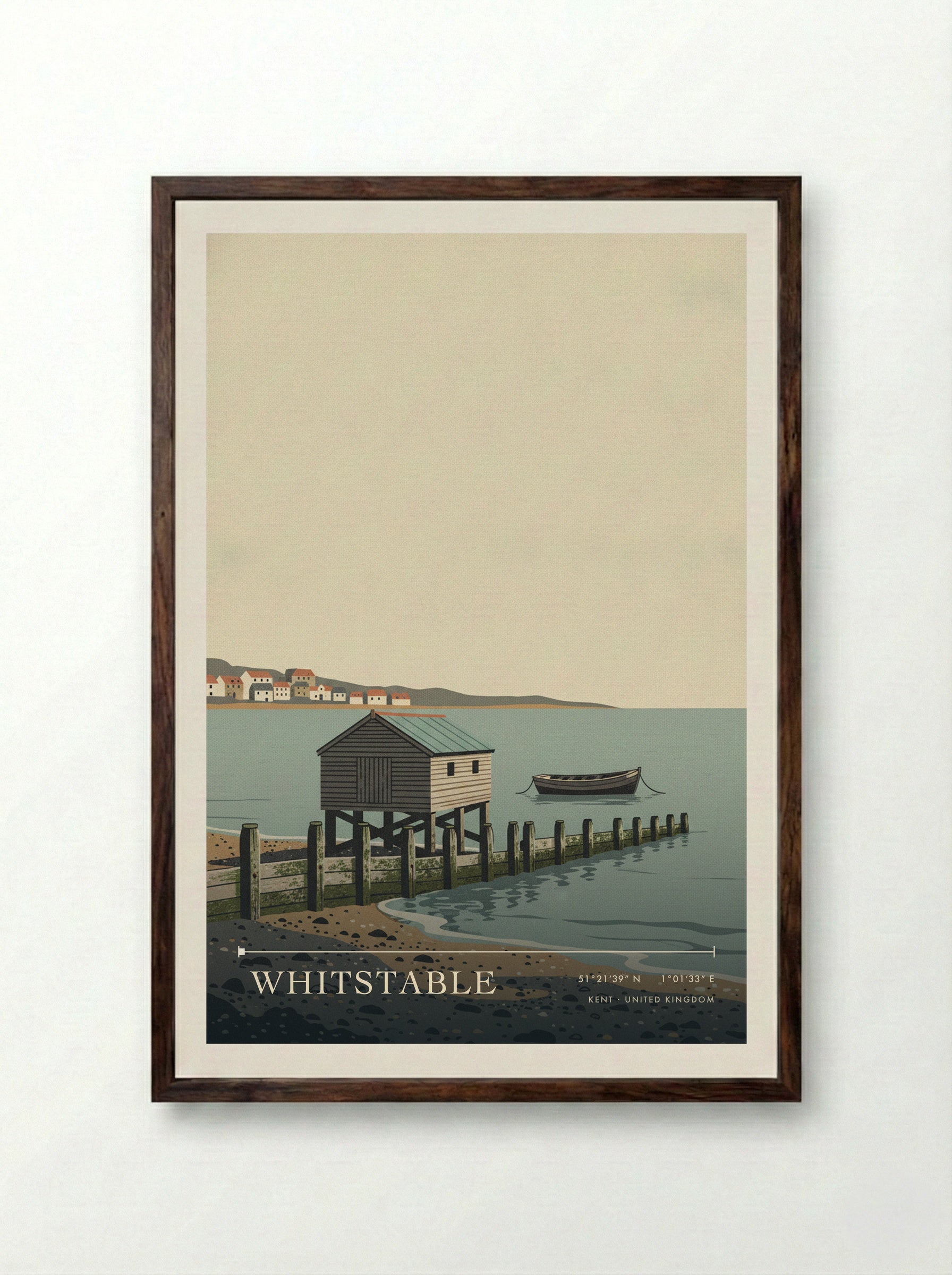 Whitstable Kent United Kingdom Travel Poster - Framed Print Dark Wood