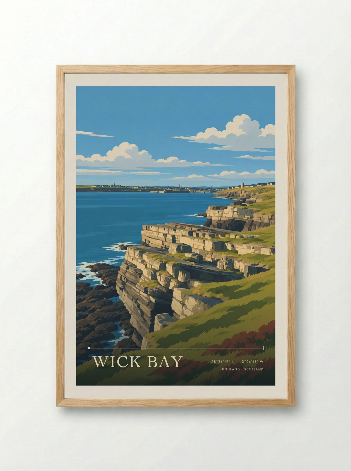 Wick Bay, Highland | Travel Poster - Framed Print Wood