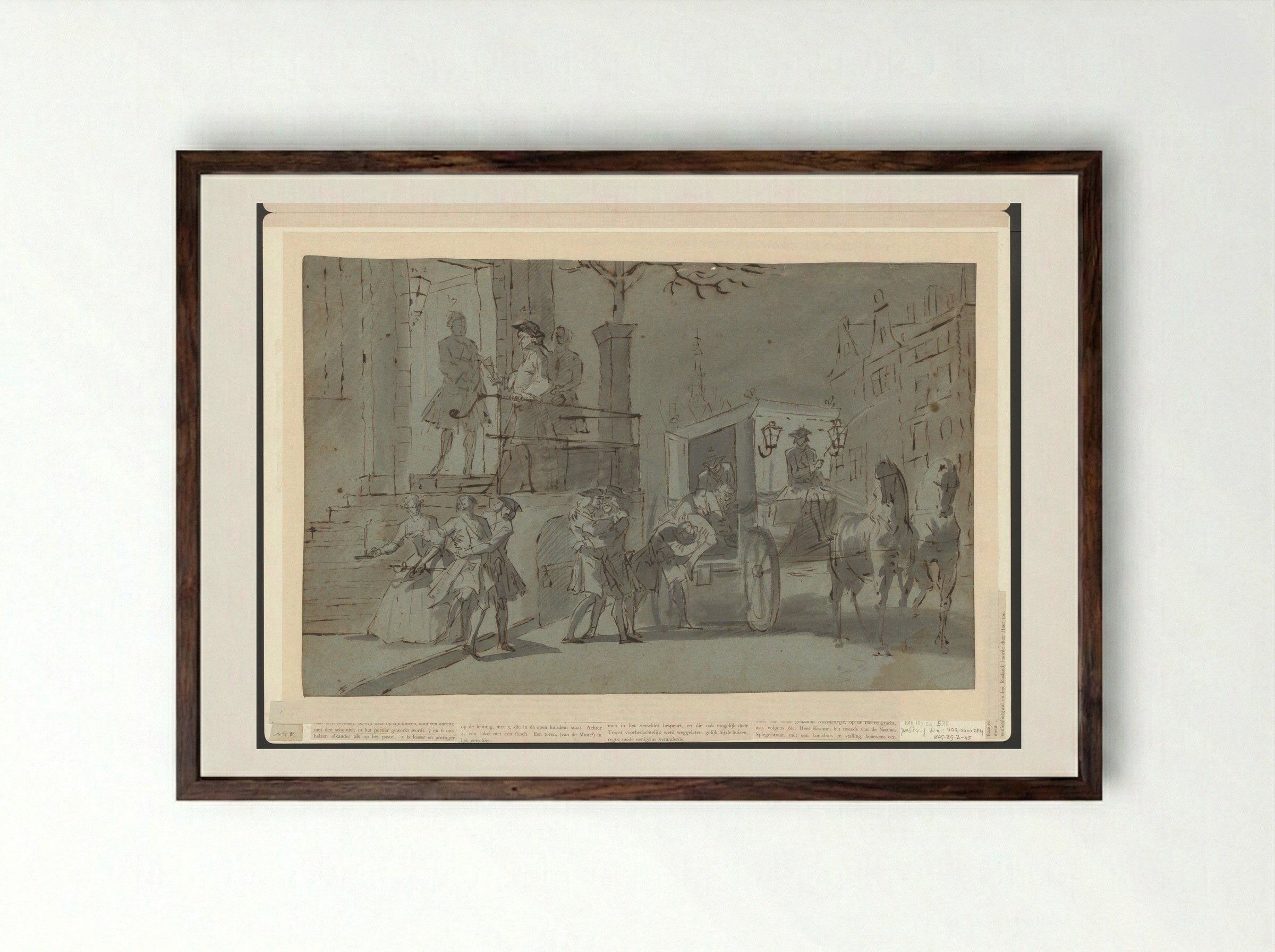 Wie nog kon lopen ging heen, wie dat niet meer kon, viel om - Cornelis Troost - Framed Print Dark Wood