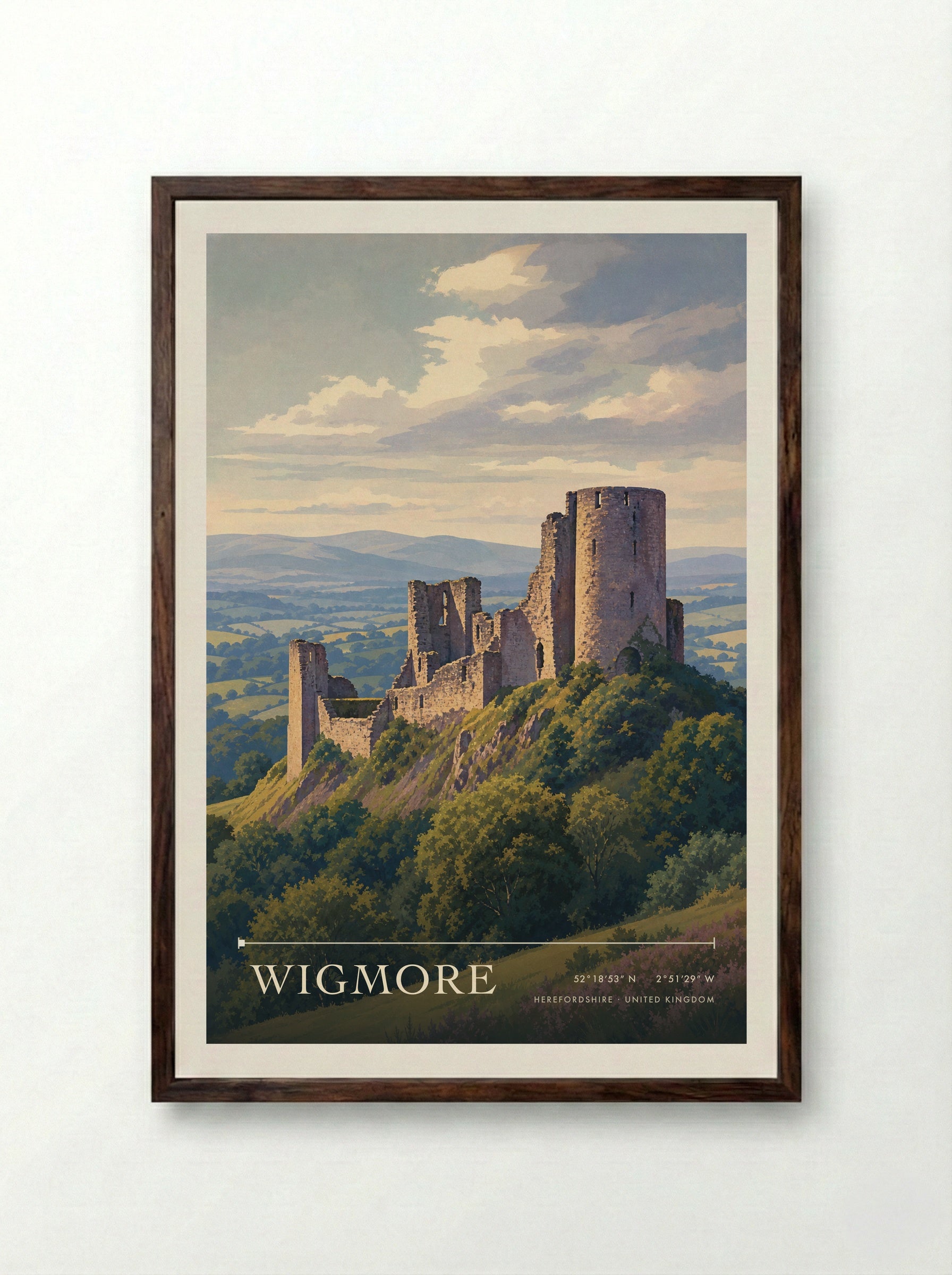 Wigmore Herefordshire United Kingdom Travel Poster - Framed Print Dark Wood