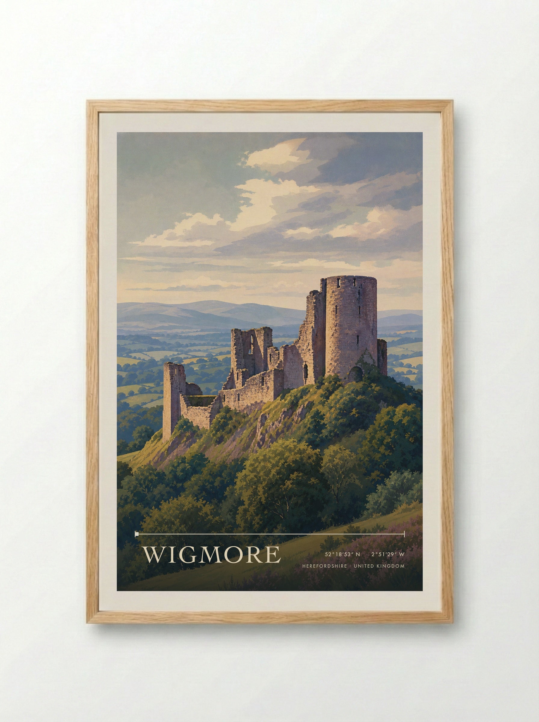 Wigmore Herefordshire United Kingdom Travel Poster - Framed Print Wood