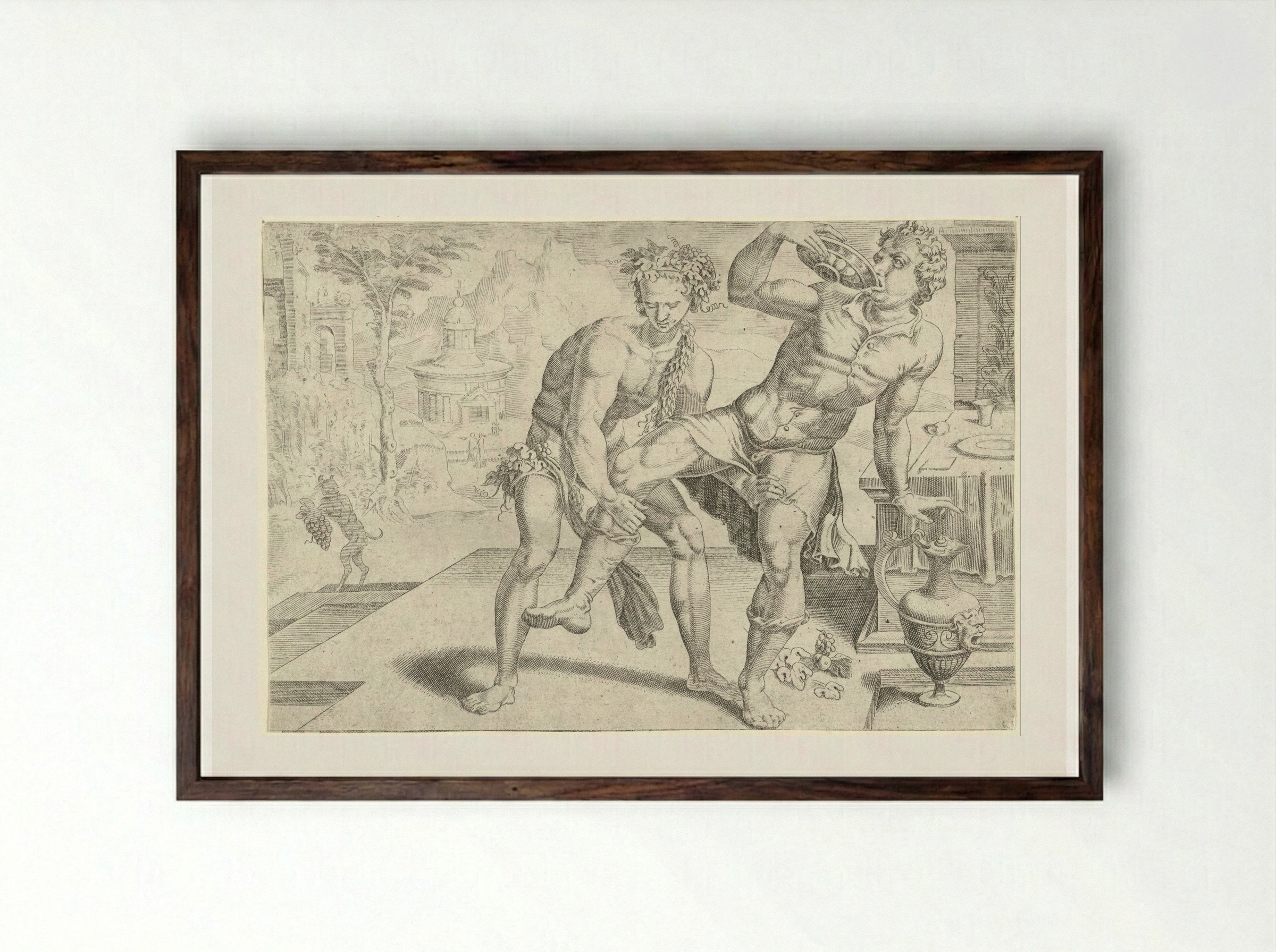 Wijn brengt de mens uit balans - Dirck Volckertsz. Coornhert - Framed Print Dark Wood