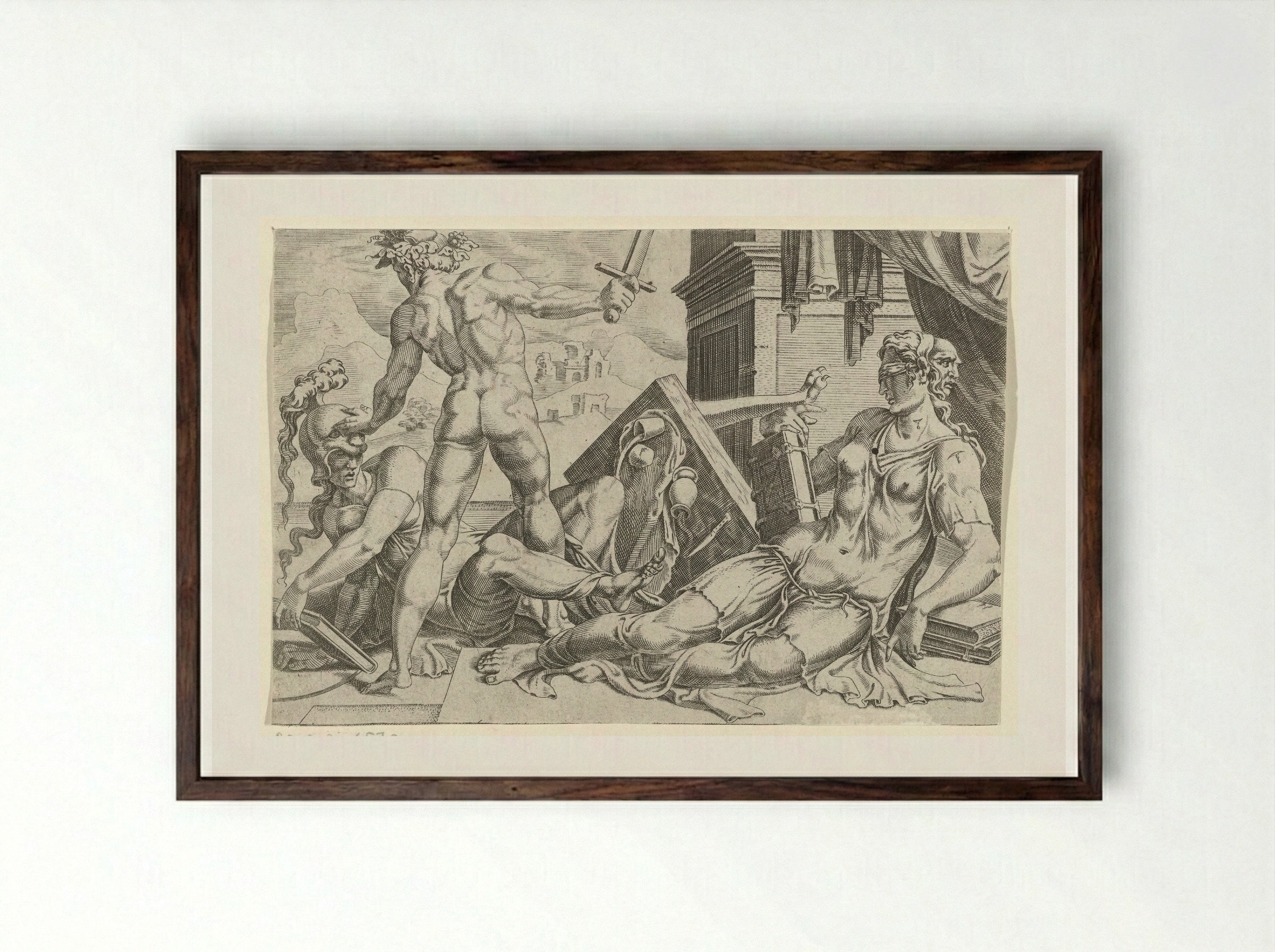 Wijn verstoort de zintuigen en veroorzaakt geheugenverlies - Dirck Volckertsz. Coornhert - Framed Print Dark Wood