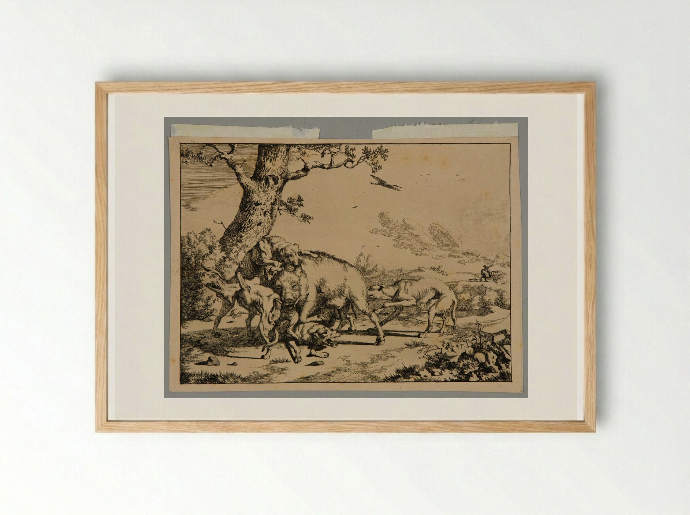 Wild Boar and Dogs - Marcus de Bye - Framed Print Wood