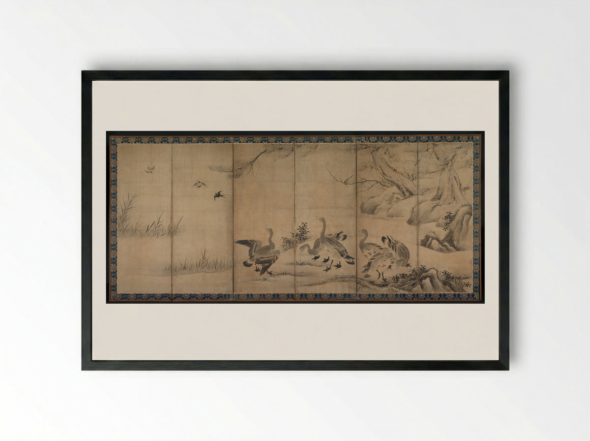 Wild Geese - Kano Sanraku - Framed Print Black
