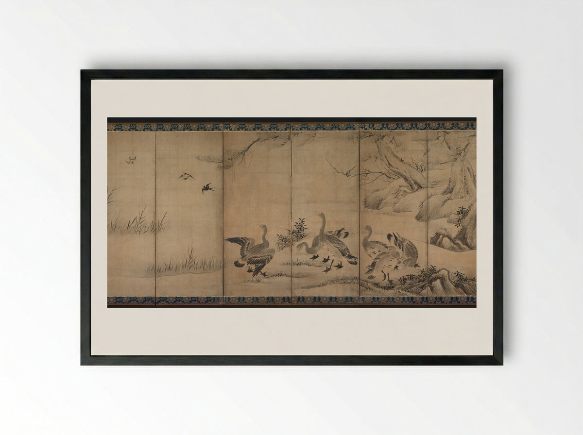 Wild Geese - Kano Sanraku - Framed Print Black