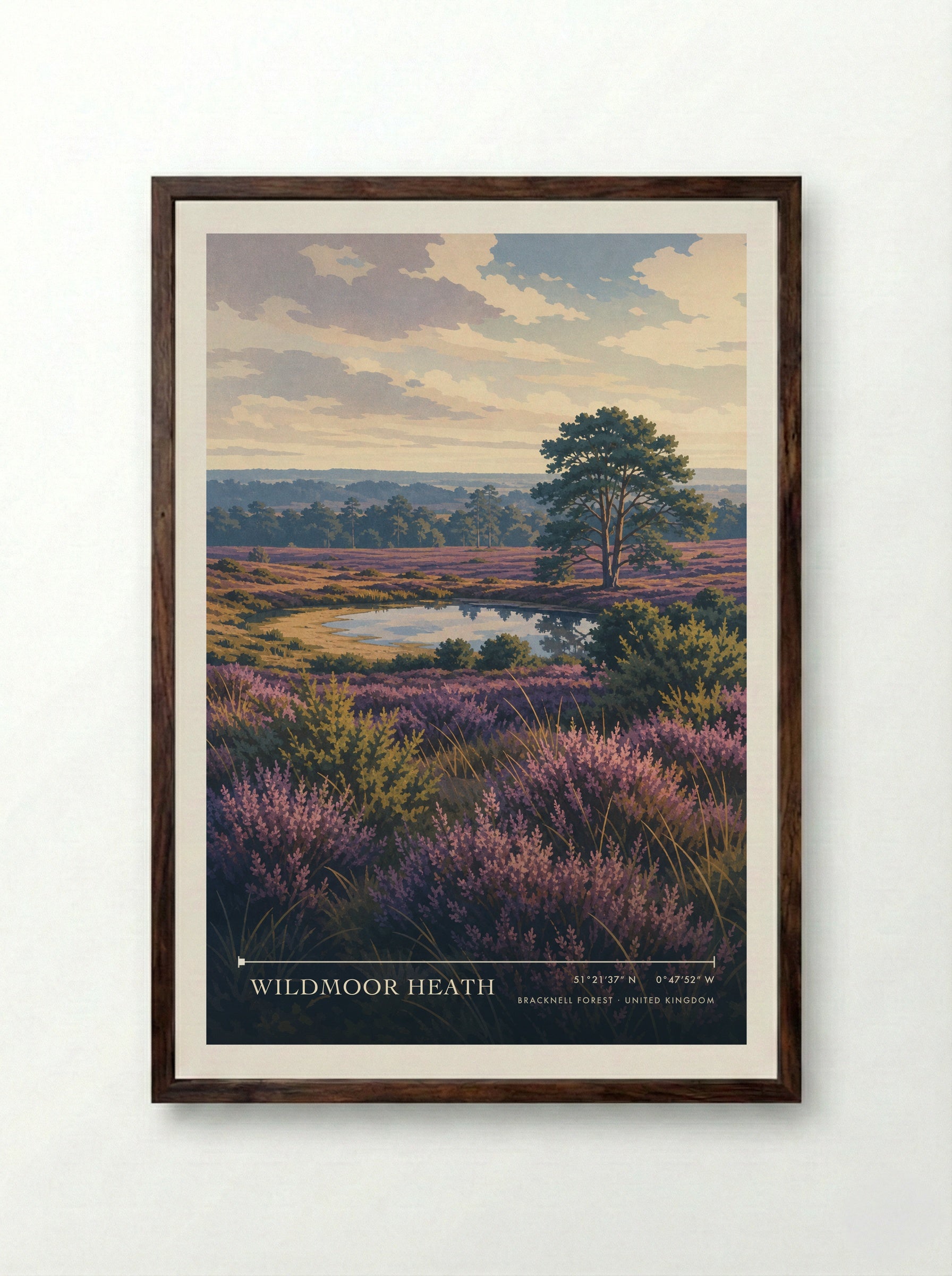Wildmoor Heath Bracknell Forest United Kingdom Travel Poster - Framed Print Dark Wood